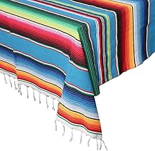 AerWo 59 x 84 Inch Mexican Tablecloth Serape Blanket for Mexican Party Wedding Decorations, Large Square Cotton Fringe Table Cloth Colorful Mexican Blanket Outdoor Fiesta Table Cover Picnic