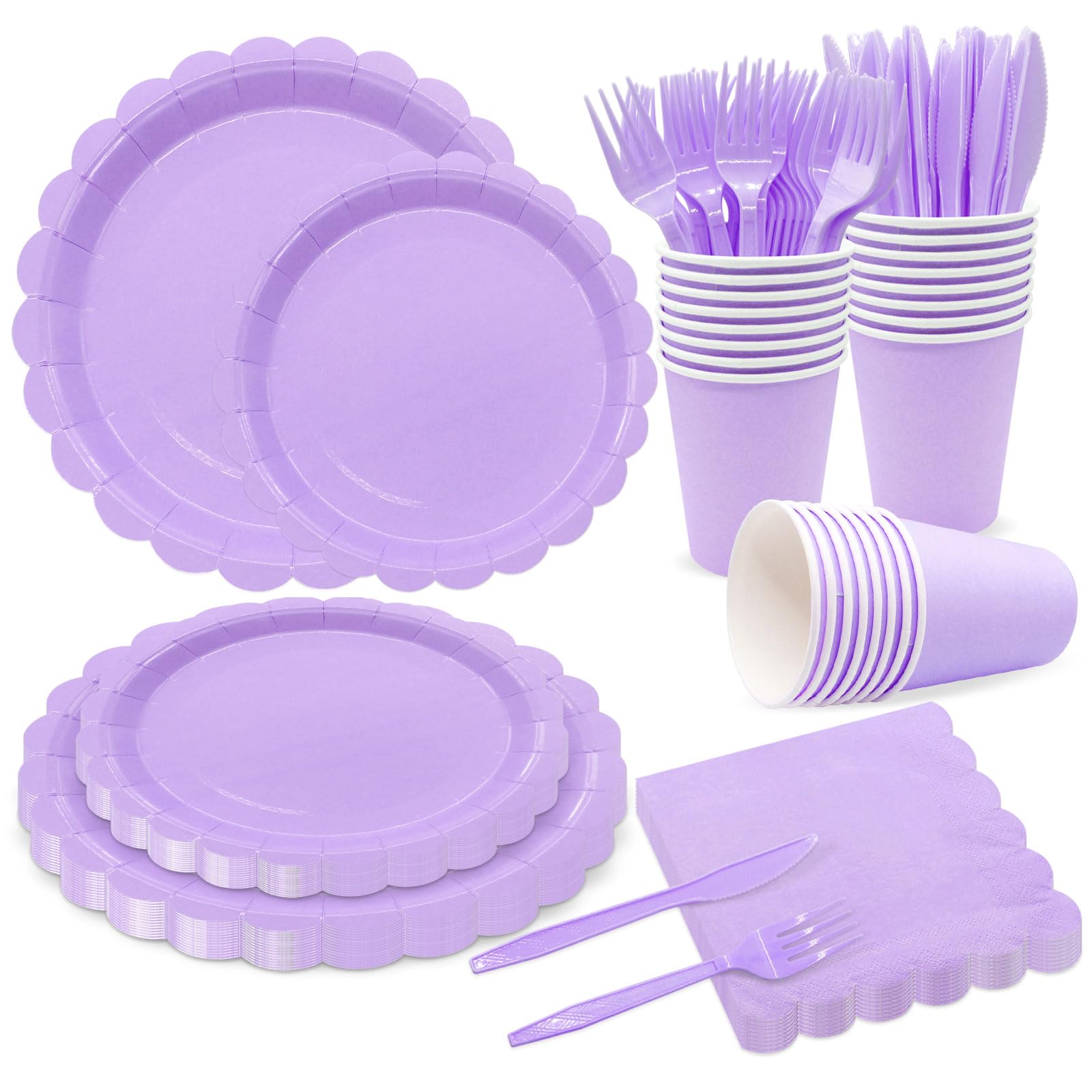 Poqirzan 144Pcs Purple Party Supplies Purple Party Tableware Sets Serve 24 Guests Includes Paper Plates Cups Napkins For Wedding Baby Shower Birthday