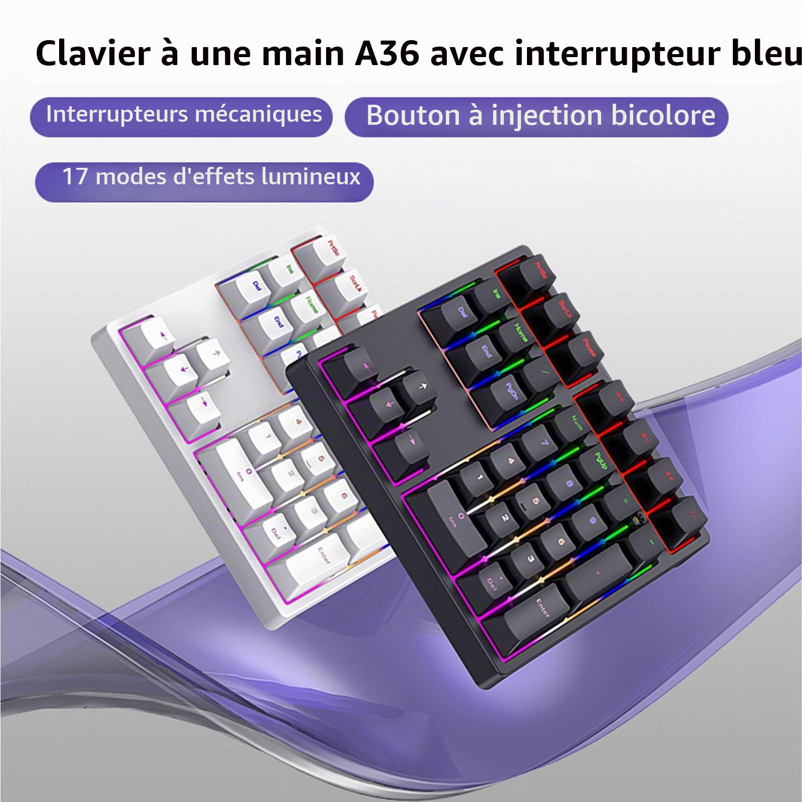 Zunate Pavé Numérique Mécanique USB C 34 Touches, Rétroéclairage RVB, Commutateurs Bleus, Clavier Numérique Externe pour Ordinateur Portable, PC