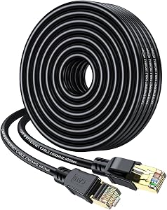 Cat 8 Ethernet Cable 50FT, High Speed Heavy Duty Network LAN Patch Cord 40Gbps 2000Mhz with Gold Plated RJ45 Connector, Outdoor&Indoor Internet Cable Compatible for Router Gaming Modem Xbox