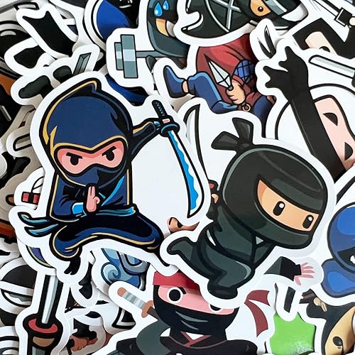 Miniatura 6 de Paquete de 102 calcomanías ninja lindas  Calcomanías estéticas de dibujos animados, calcomanías de vinilo impermeables para laptop, guitarra,