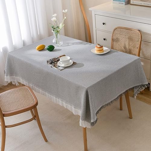 Miniatura 10 de LOHASCASA Mantel de lino de algodón rústico de arpillera con borlas, manteles oblongos para cocina, comedor, picnic, boda, blanco, 70 x 102