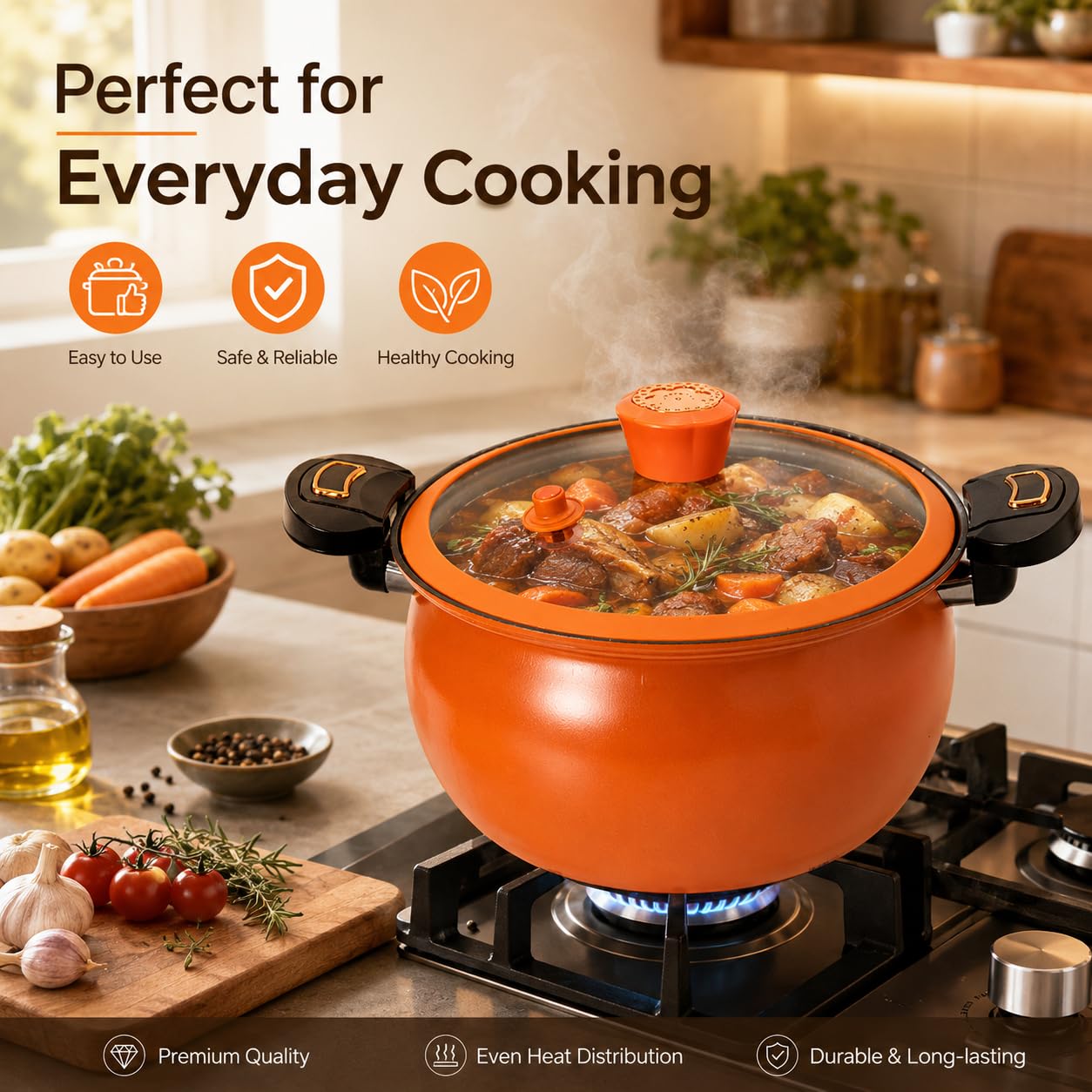 Non Stick Enamel Cast Iron Micro Pressure Cooker 8L Garnek ze szklaną pokrywką do indukcji gazu, szybko gotujący głęboki rondel do domowej kuchni