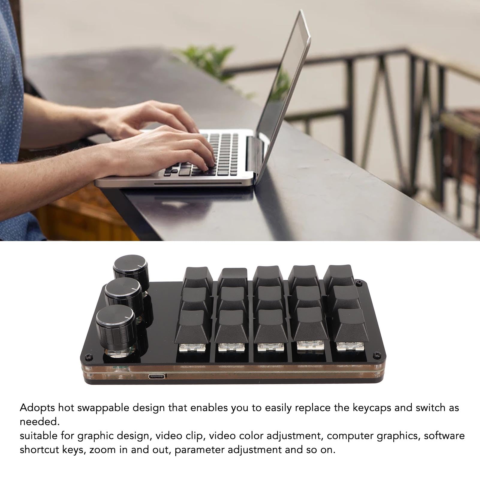 Mini Tastiera Programmabile con Interruttori Blu e Design Hot Swap, Ideale per Giochi per Computer e Editing Video, Struttura in Acrilico