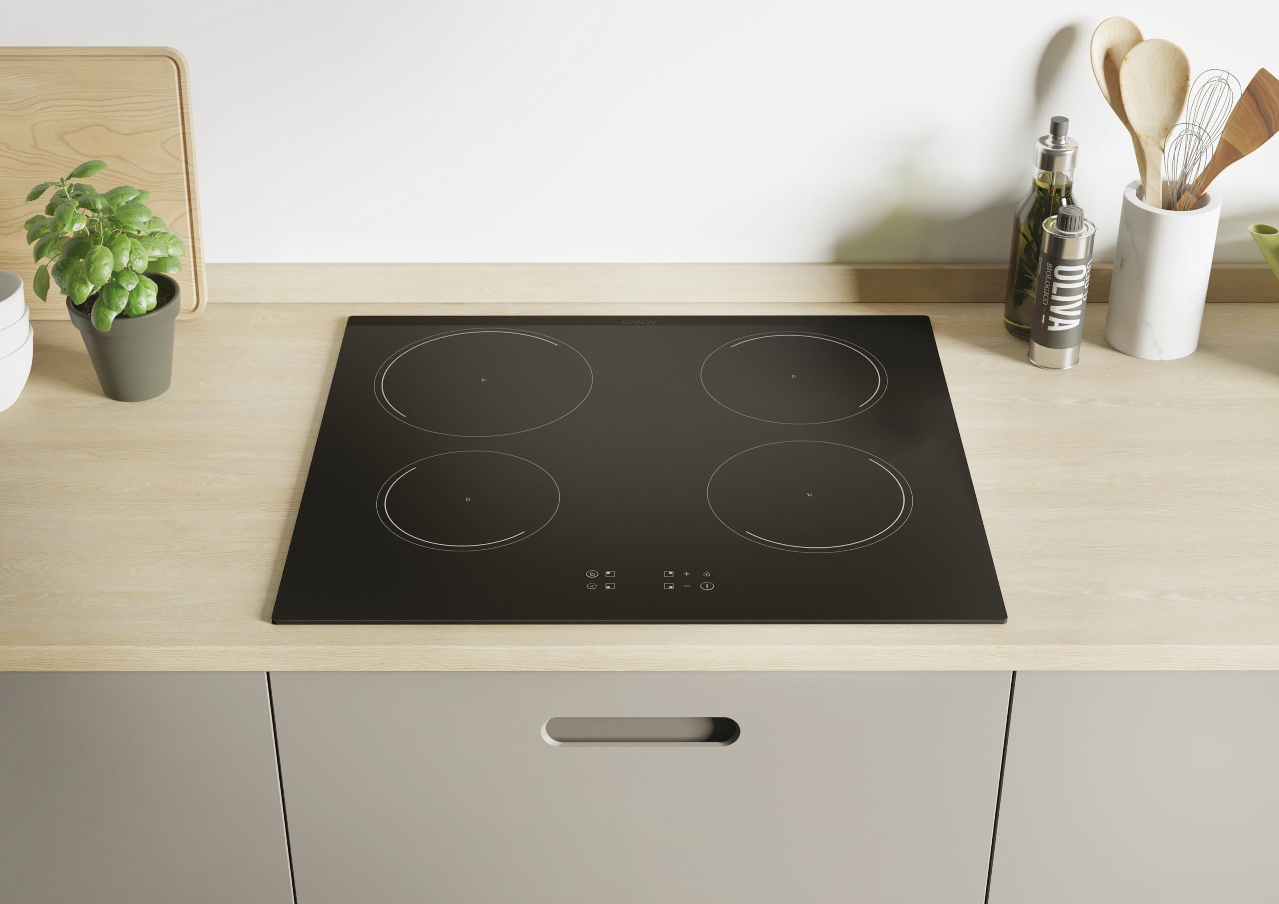 Candy Idea Piano Cottura a Induzione 4 Fuochi in Vetroceramica, Cottura Rapida con Funzione Booster, Power Management per Ottimizzare i Consumi, Blocco di Sicurezza, 59 x 52 x 6 cm, Nero - CITT642C/E1