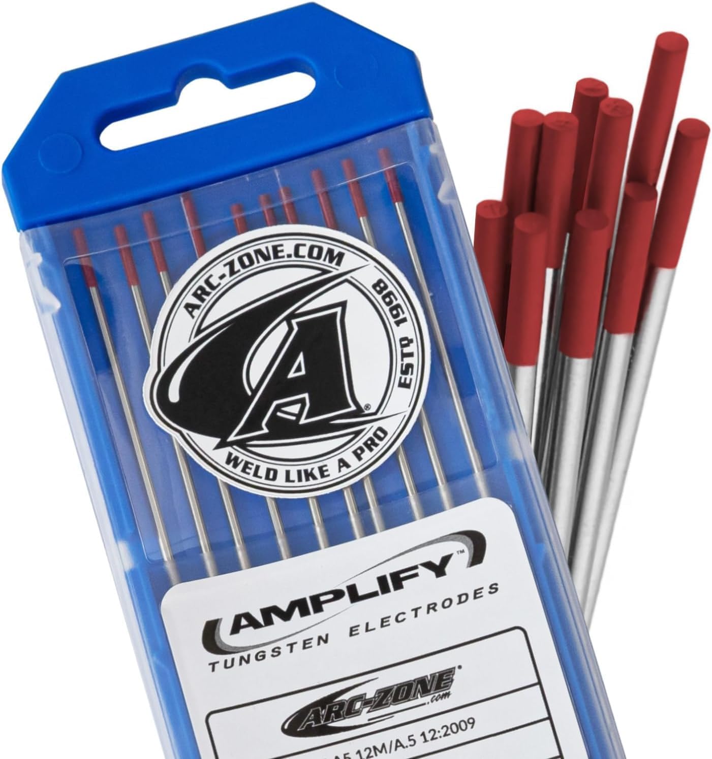 Arc-Saber Tungsten Holder x Amplify TIG Tungsten Electrodes 10-pk (2% Thoriated, 1/16" x 7", Red, EWTh-2)