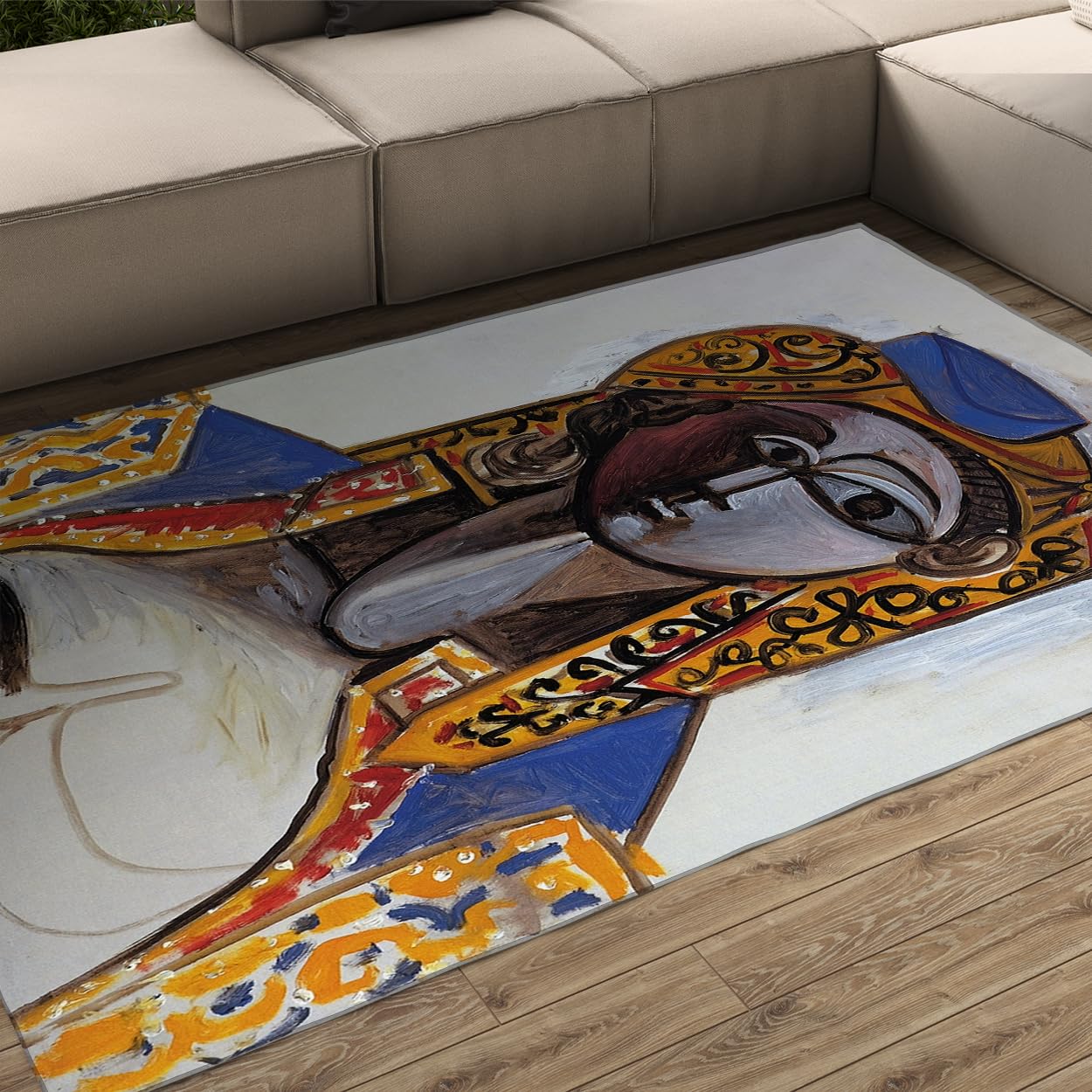 Tapis de salon Pablo Picasso abstrait et antidérapant au design cubiste haut de gamme
