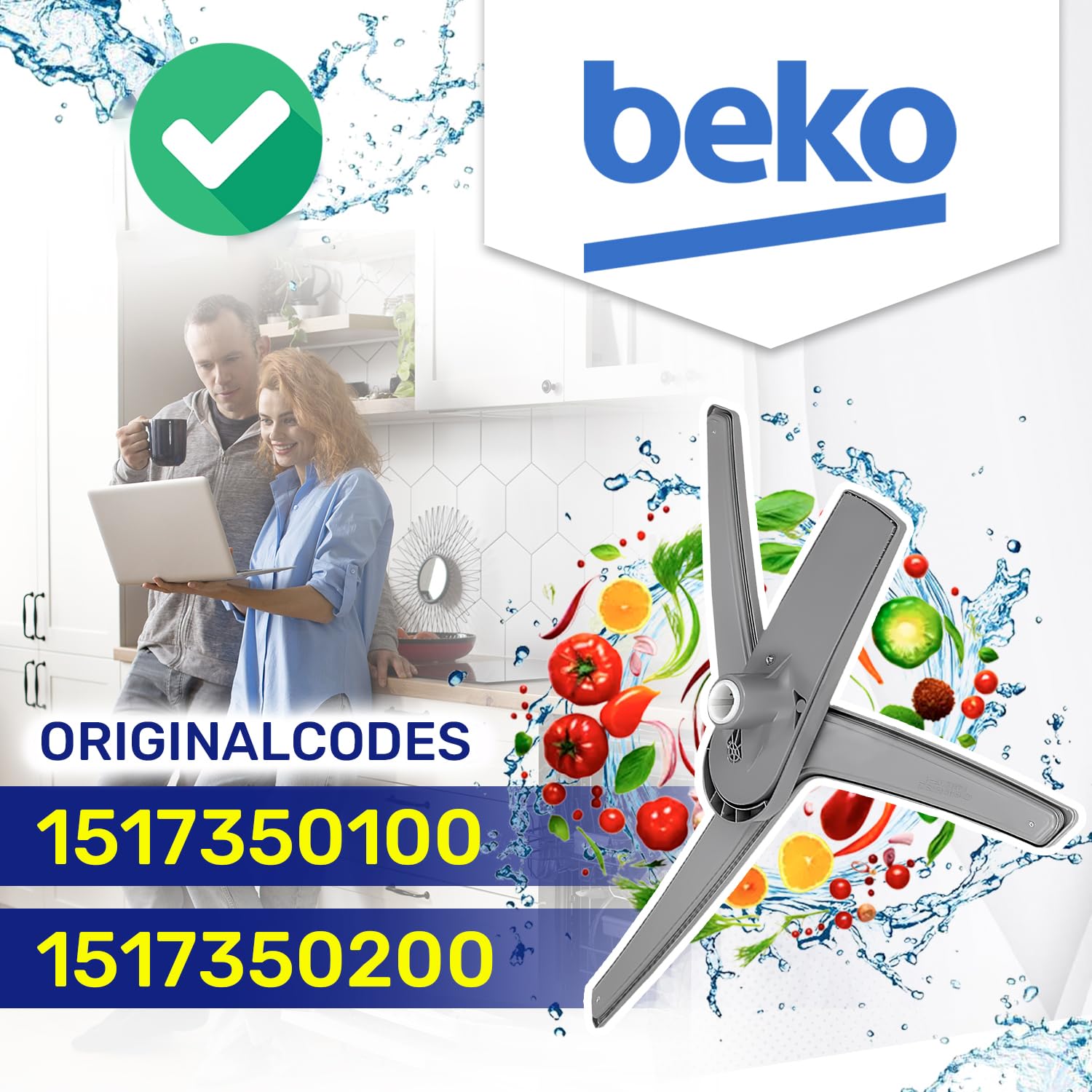 Unterer Sprüharm für Geschirrspüler mit dem Originalcode 1517350100 1517350200 für Beko - Garantie 5 Jahre - MONTERAL