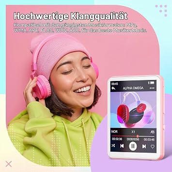 128 GB MP3 Player Bluetooth 5.4 Oilsky 2.4 Inch Full Touchscreen MP3 Portable Music Player with Speaker and FM Radio Children's MP3 Player Sports MP3 Player (Pink)
