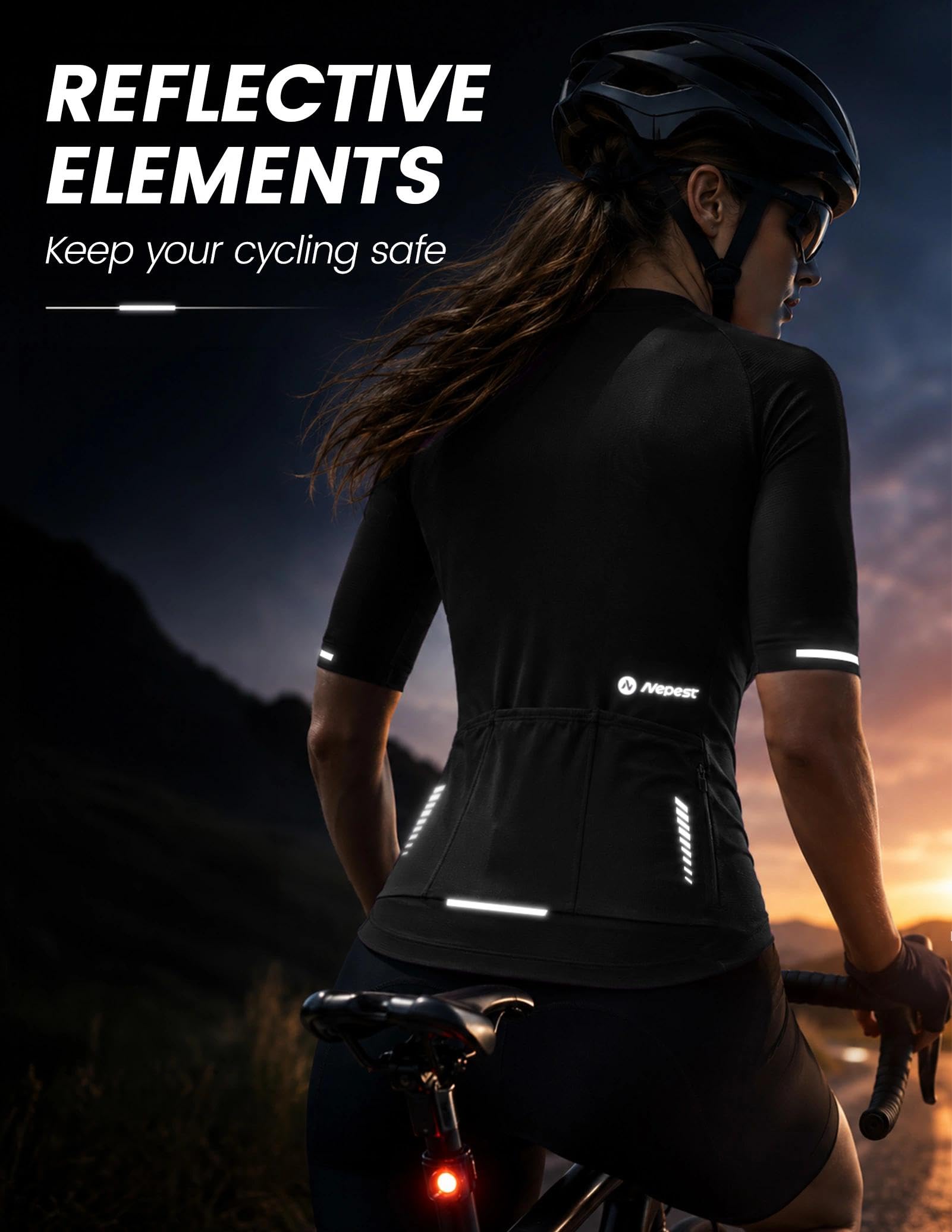 Nepest Fahrradtrikot Damen Kurzarm, 4 Taschen, Mesh-Gewebe | Fahrradbekleidung Damen, 4-Wege-Stretch,Atmungsaktiv,Leicht,Elastisch,Reflektierende, Schnelltrocknend,Rennrad Trikot