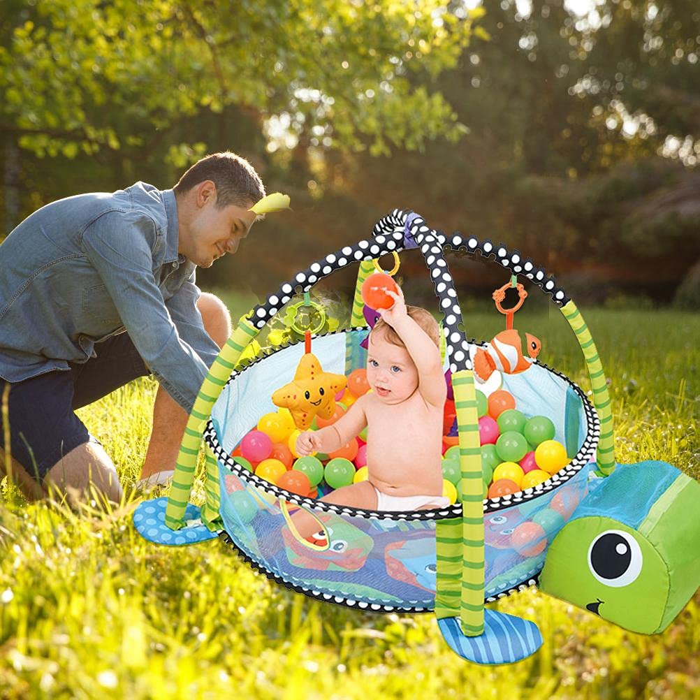 Estera Multifuncional para Actividades de Gimnasio para Bebés con Bolas Oceánicas para el Desarrollo de Habilidades Motoras (Tortuga)