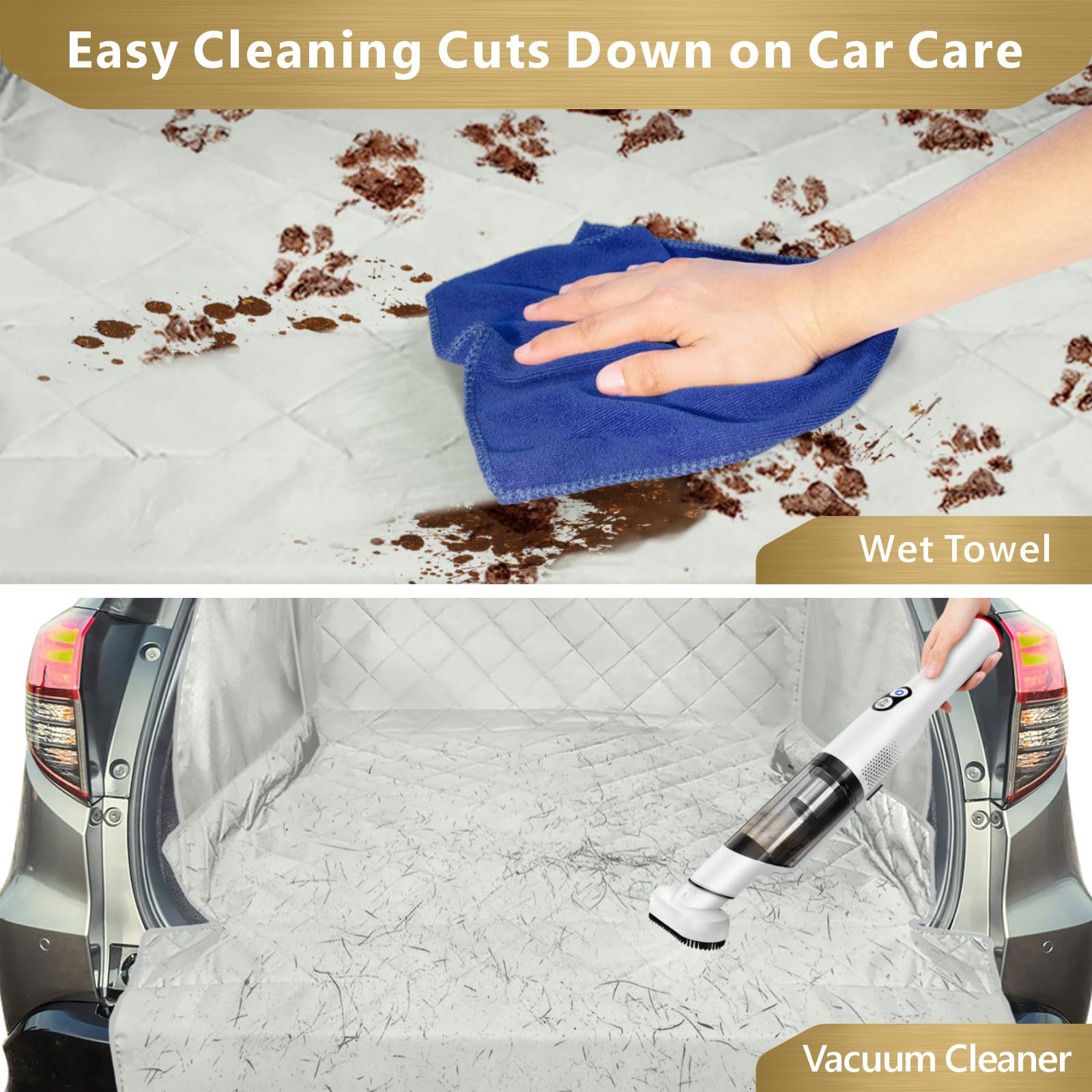 F-color SUV Cargo Liner for Dogs, Waterproof Pet Cargo Cover with Side Flap Protector Dog Seat Cover Mat for SUVs Sedans Vans with Bumper Flap, Non-Slip, Large Size Universal Fit, Grey