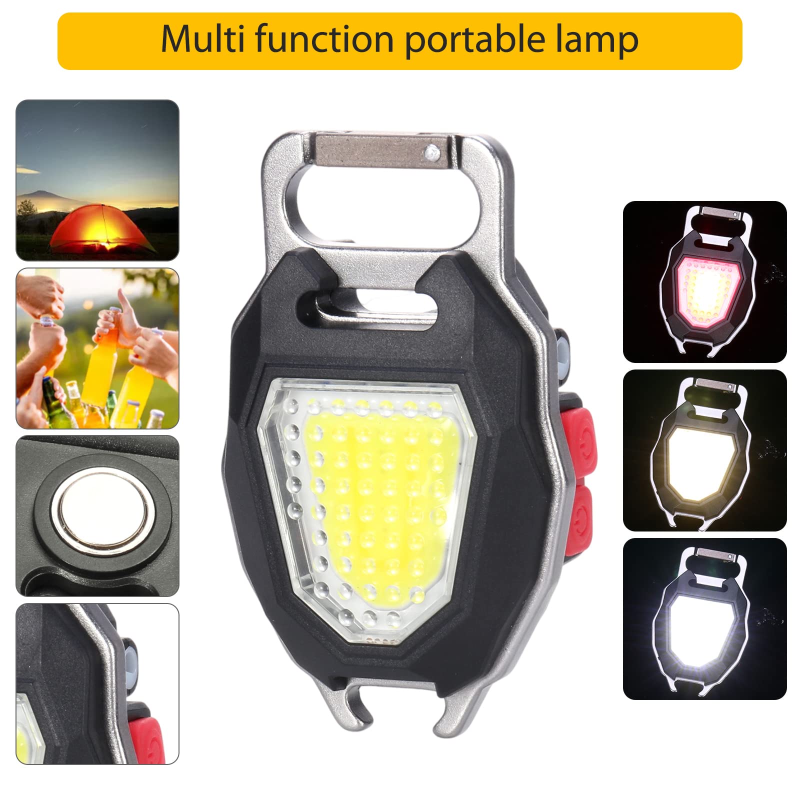 Ładowana latarka, latarka USB, 500 lumenów COB, ładowalny brelok do kluczy Mini latarka 7 trybów świecenia Przenośna latarka kieszonkowa z otwieraczem do butelek do wędkowania na kempingu