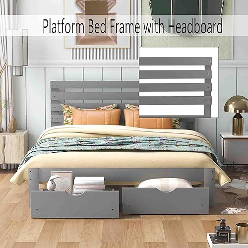 Miniatura 5 de Base de cama Queen con cajón de almacenamiento, base de cama de plataforma con cabecero, cámaras de base de colchón, soporte de listones de madera,