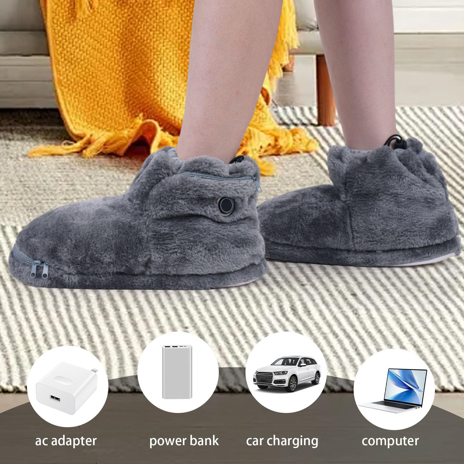 1 Paar beheizte Stiefel, elektrisch beheizte Hausschuhe mit 5-stufiger Temperaturregelung, rutschfeste, dicke, beheizte Indoor-Fußbekleidung für Zuhause und das Büro, mit