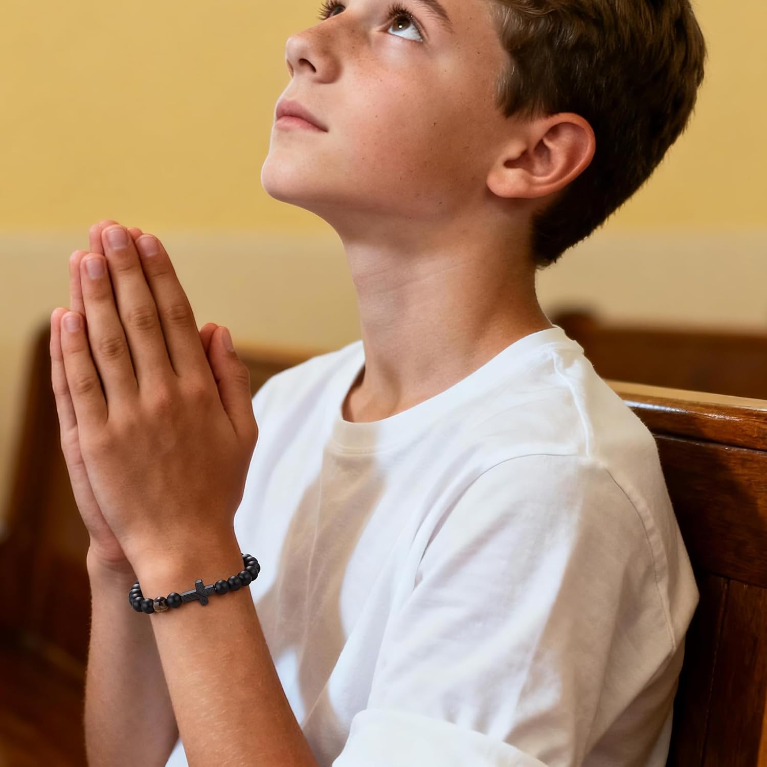 Cross Bracelets for Men Beaded Tiger Eye Natural Stone Bracelets Lava Rock Adjustable Black Triple Protection Bracelet Birthday Jewelry Gifts for Men Women - Image 6