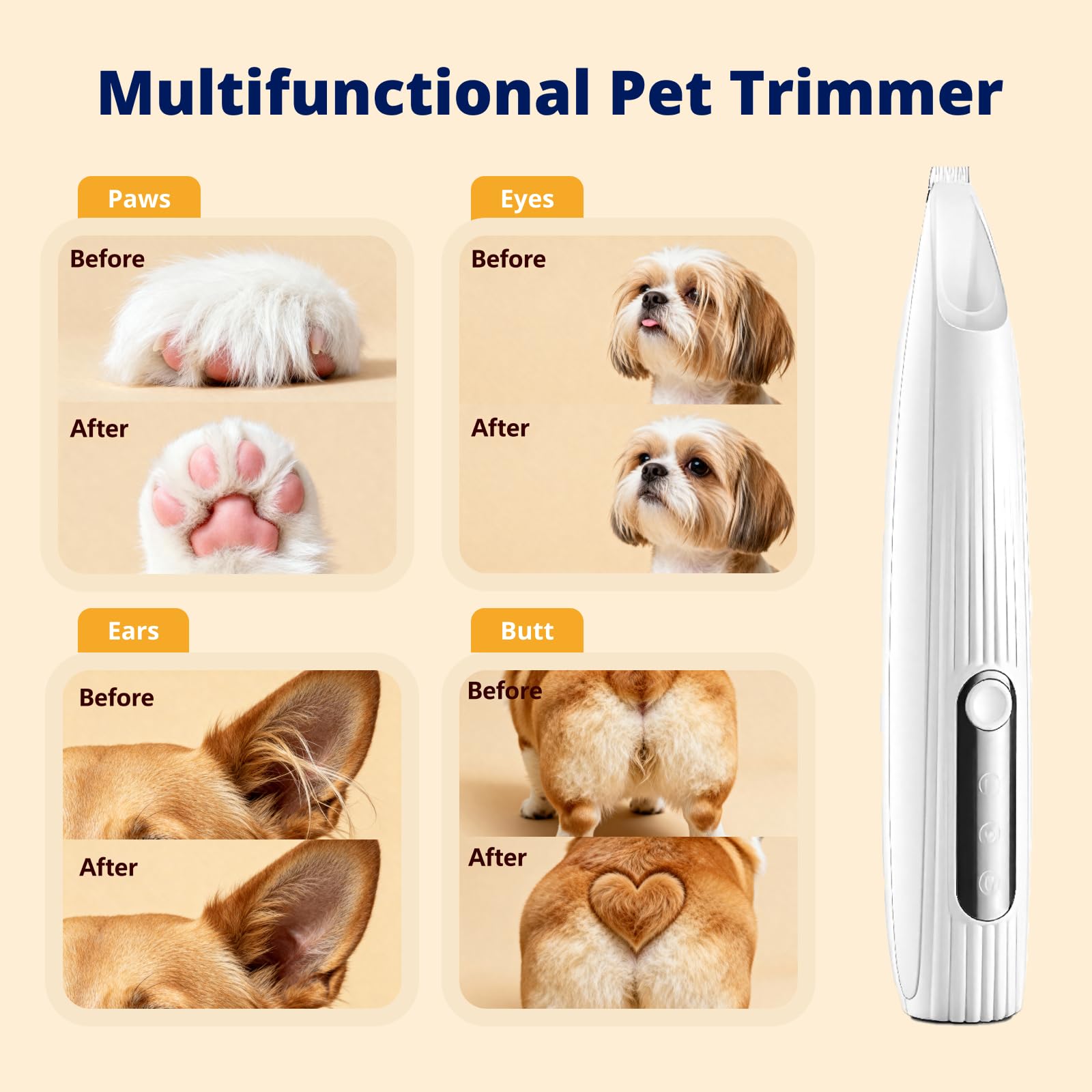 Tondeuse silencieuse pour pattes d'animaux | Rasoir sans fil pour chiens, chats, grands et petits animaux avec lumière | Outil de toilettage rechargeable pour la maison et le salon pour pattes