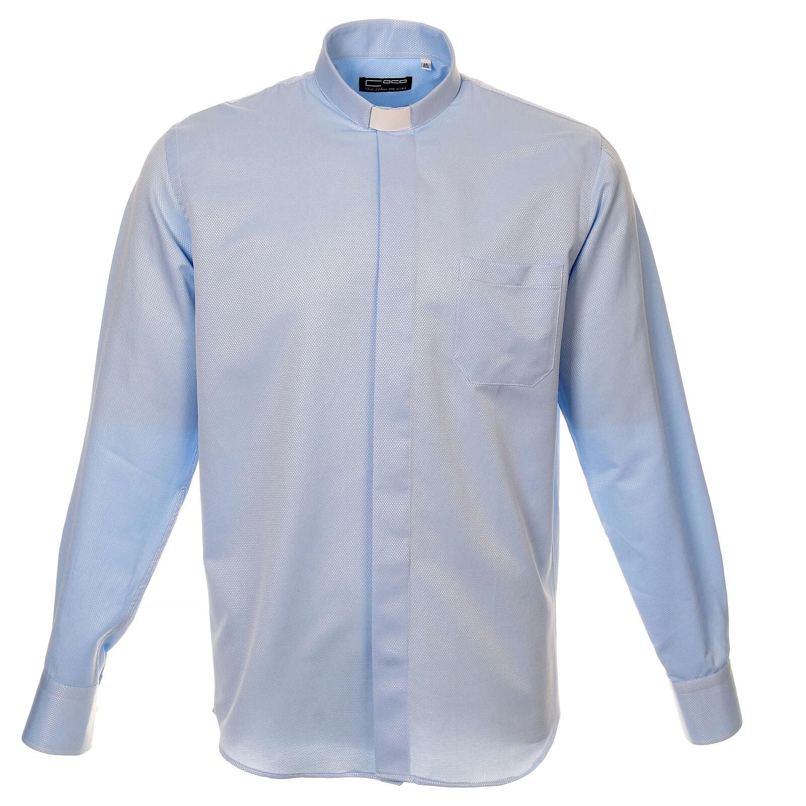 Holyart Camicie Clergyman: Camicia clergyman seta celeste nido d'ape M. Lunga Cococler