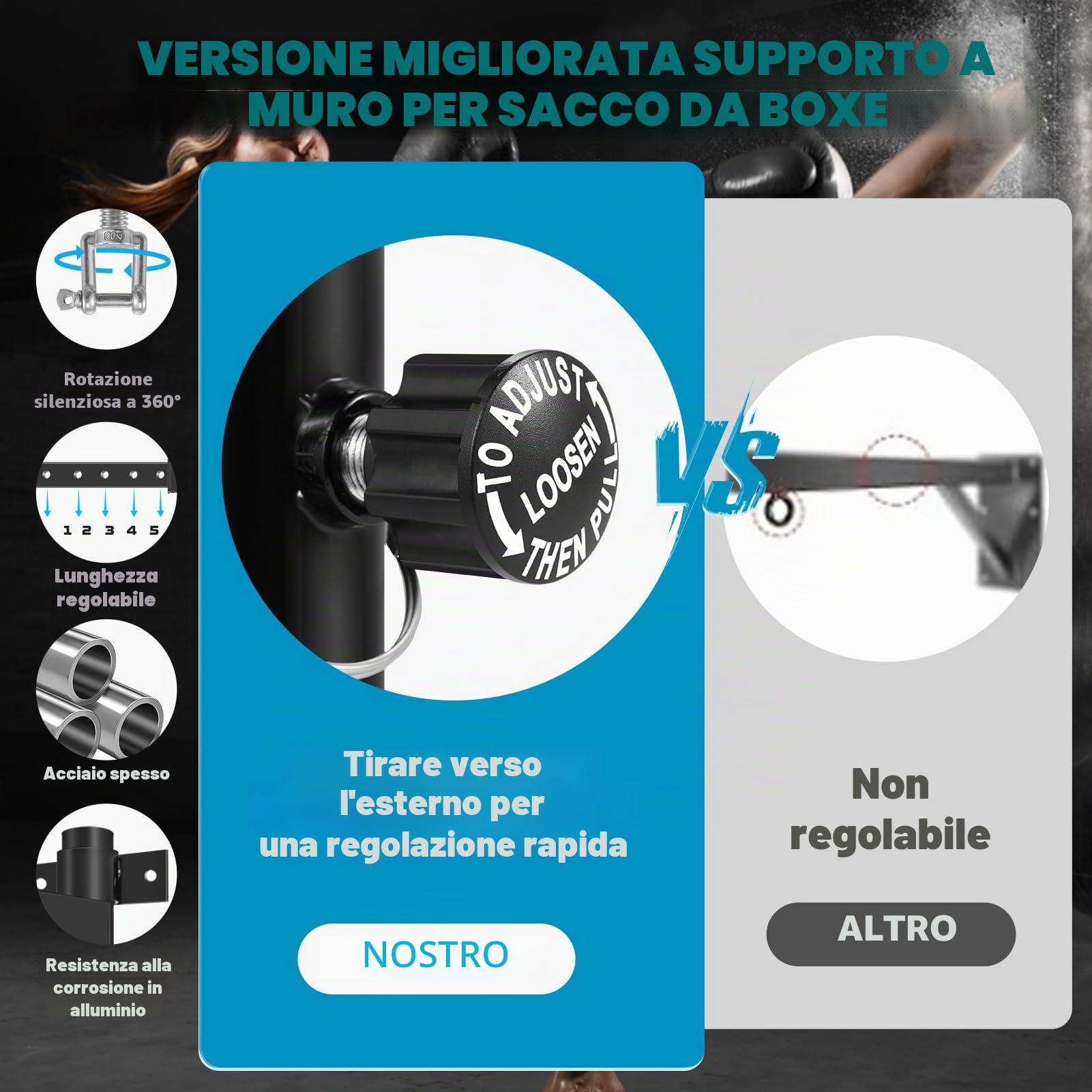 360kg Regolabile e Girevole Supporto per Sacco da Boxe