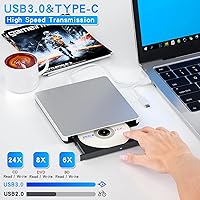 Vista 2 de Dainty Externo compatible con Bluray Drive Compatible con lectura DVD CD BD Drive, adecuado para USB 3.0 y puerto tipo C, Windows XP/7/8/10/11MacOS