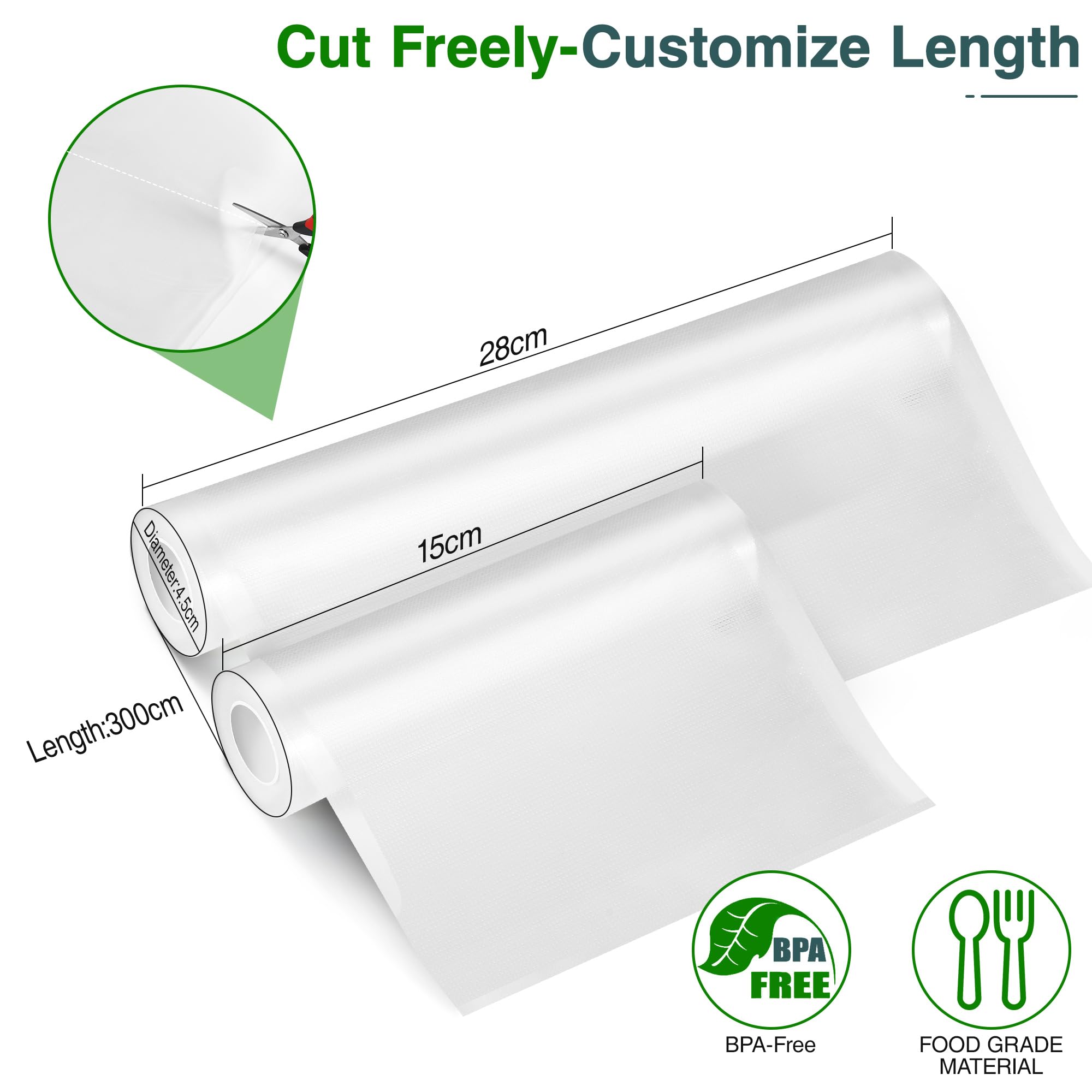 Frasheng Vakuumrollen 5er Set 28x300cm – Starke Vakuumierfolie BPA-frei Für Frische & Sous Vide