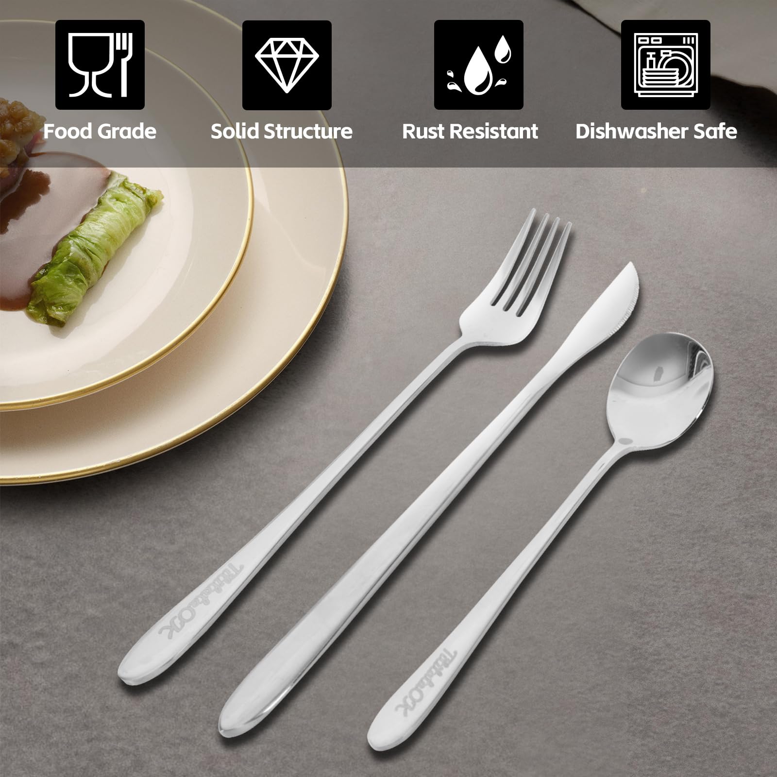 Set de couverts en acier inoxydable 18/8 de qualité supérieure, 48 pièces, couteaux, fourchettes, cuillères, cuillères à dessert, couteau à beurre, poli brillant, argenté (ensemble de 48 pièces)