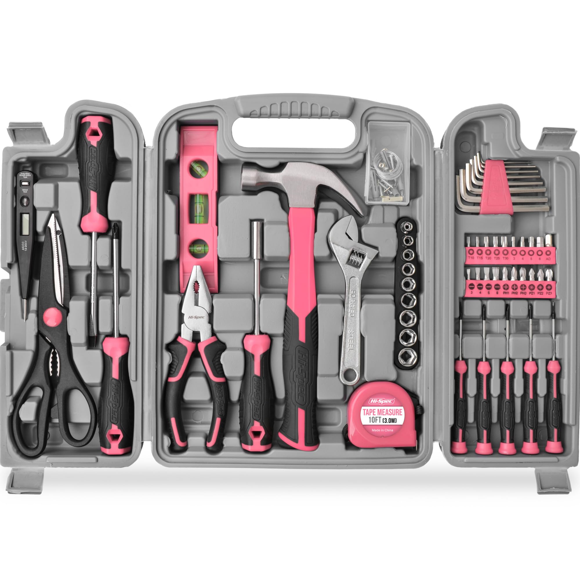 Hi-Spec 56pc Pink Tool Kit Home & Office DIY Tool Set Complete Household Tool Box with Essential Hand Tools for Basic Repairs, Maintenance & Home Improvement