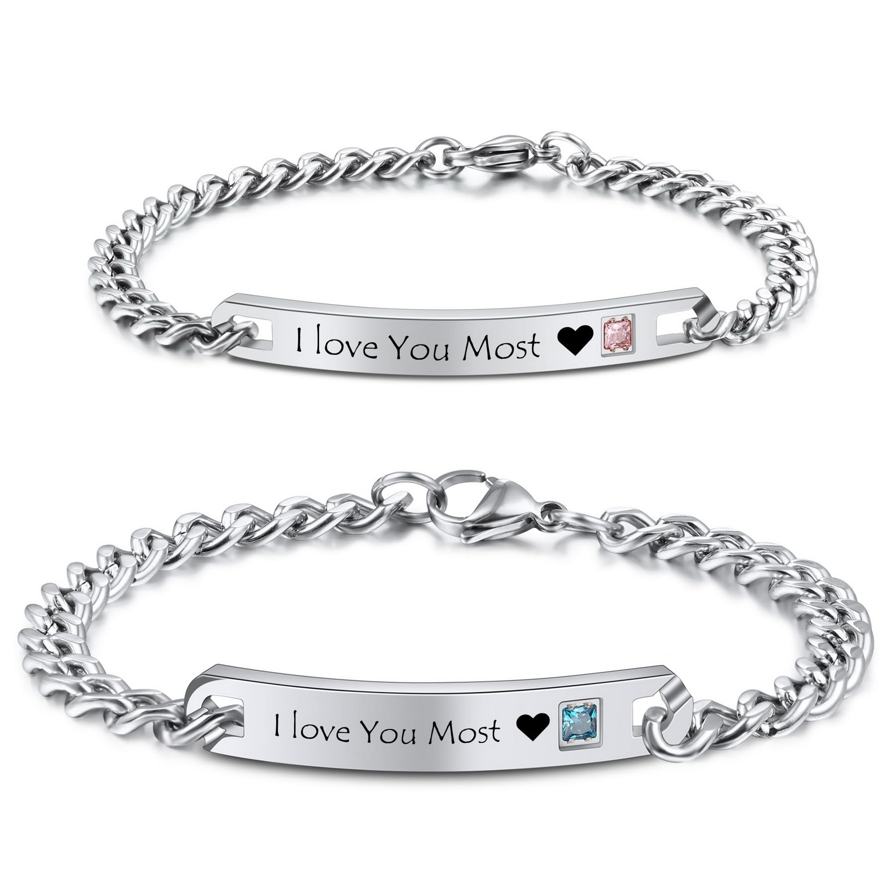 MeMeDIY Pulseras de Pareja Personalizadas 2 Piezas Grabado Nombre/Fecha para Novio Novia Pulseras de Acero Inoxidable Ajustables Regalo de Relación Amorosa