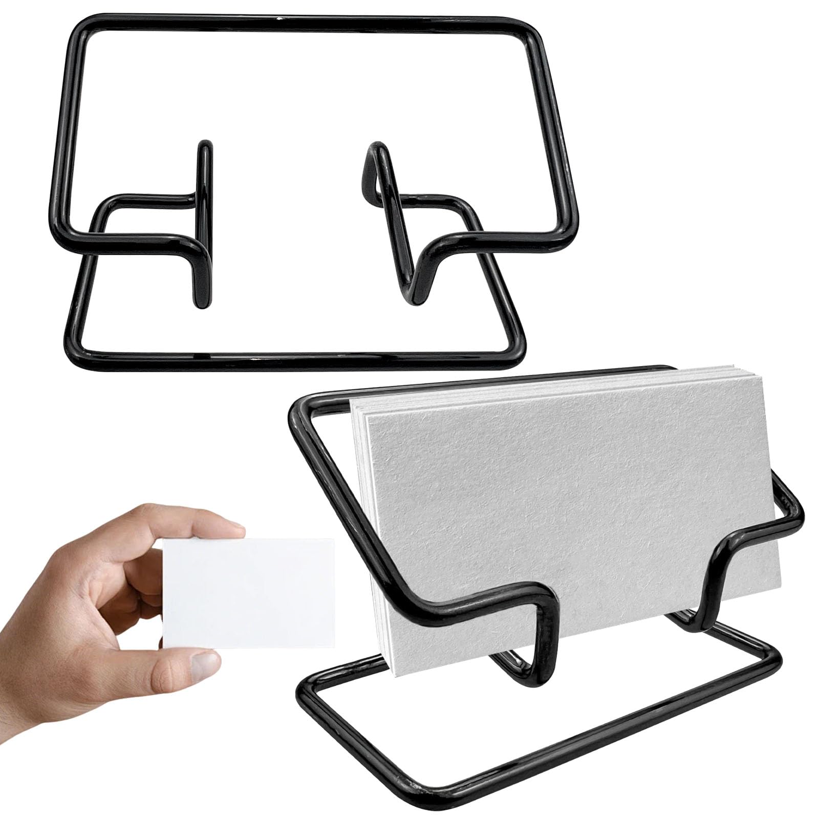 Jaczora 2PCS Business Card Holder for Desk, Display Metal Business Card Stand Customized Name Logo Business Card Display Gifts for Men Women