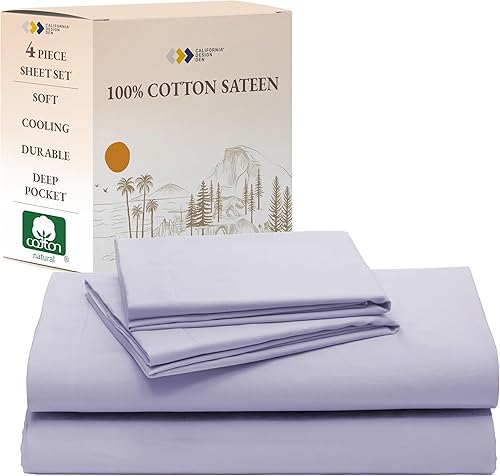 Miniatura 10 de Sábanas refrescantes suaves de 100 % algodón de tamaño Queen con bolsillo profundo, sábanas y fundas de almohada, juego de sábanas de 4 piezas para