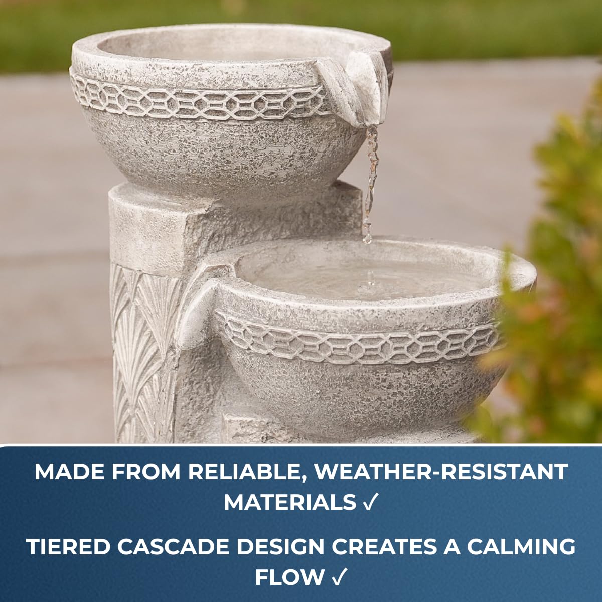 Festive Lights Fuente solar LED de 50 cm, con diseño de conchas, funciona con energía solar y USB, para interior y exterior, fuente solar para exterior, jardín