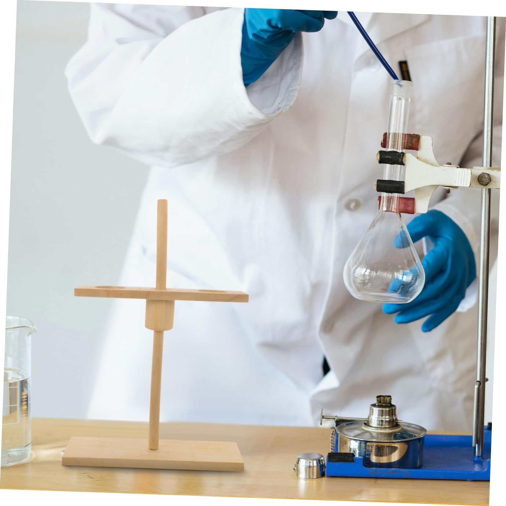 Support en Bois Hauteur Réglable Anti-glissement pour Entonnoirs à 2 Trous pour Scénarios D'enseignement Expérimental en Laboratoire