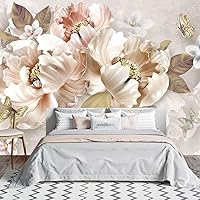Vista 2 de Bormia Papel pintado floral 3D Peony Butterfly Mural de pared para sala de estar dormitorio (no despegar ni pegar)