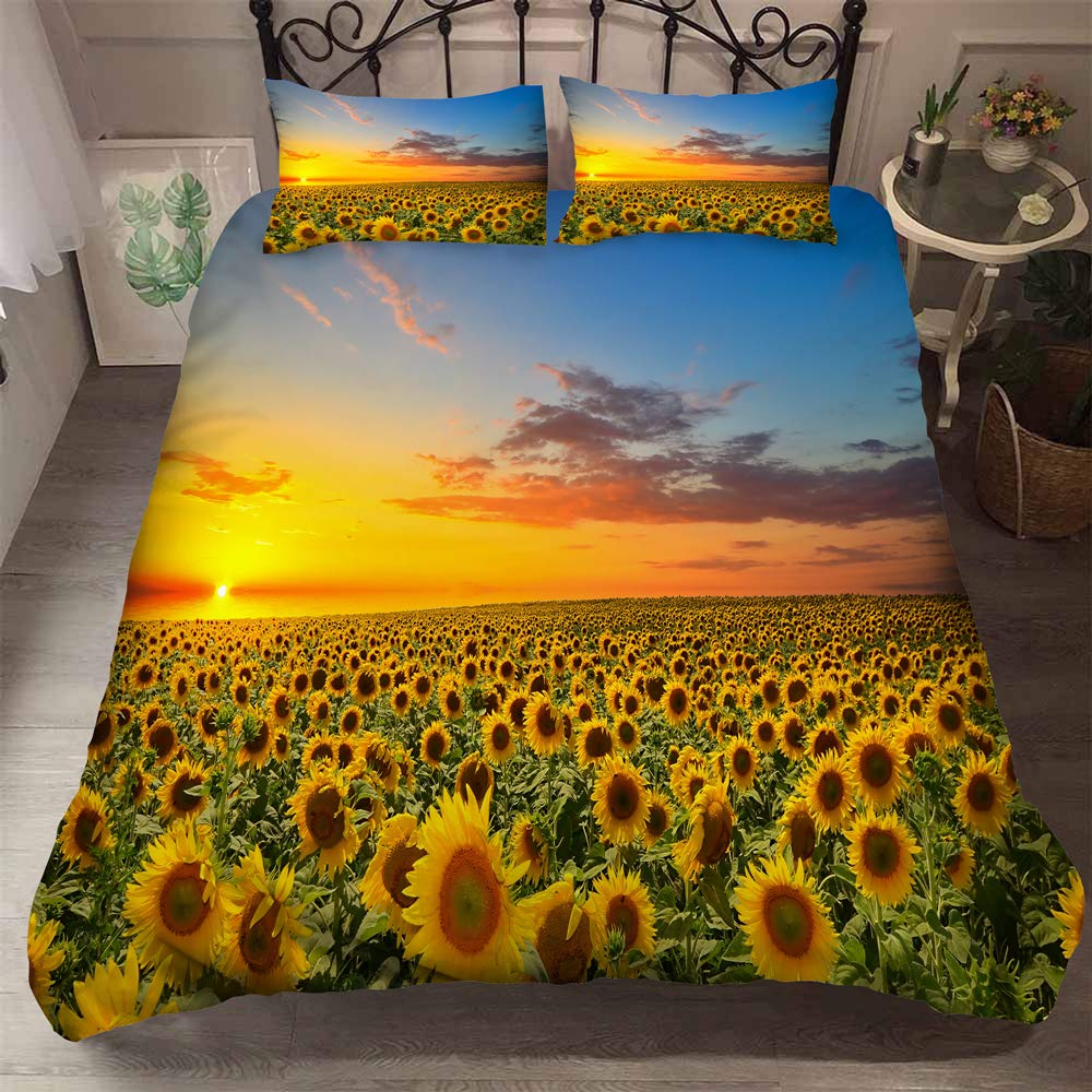 REALIN Set Biancheria Letto Girasole Copripiumino Oro Verso Il Sole 2/3/4PCS Copripiumini/Lenzuola/Federe,Singolo,Matrimoniale,King