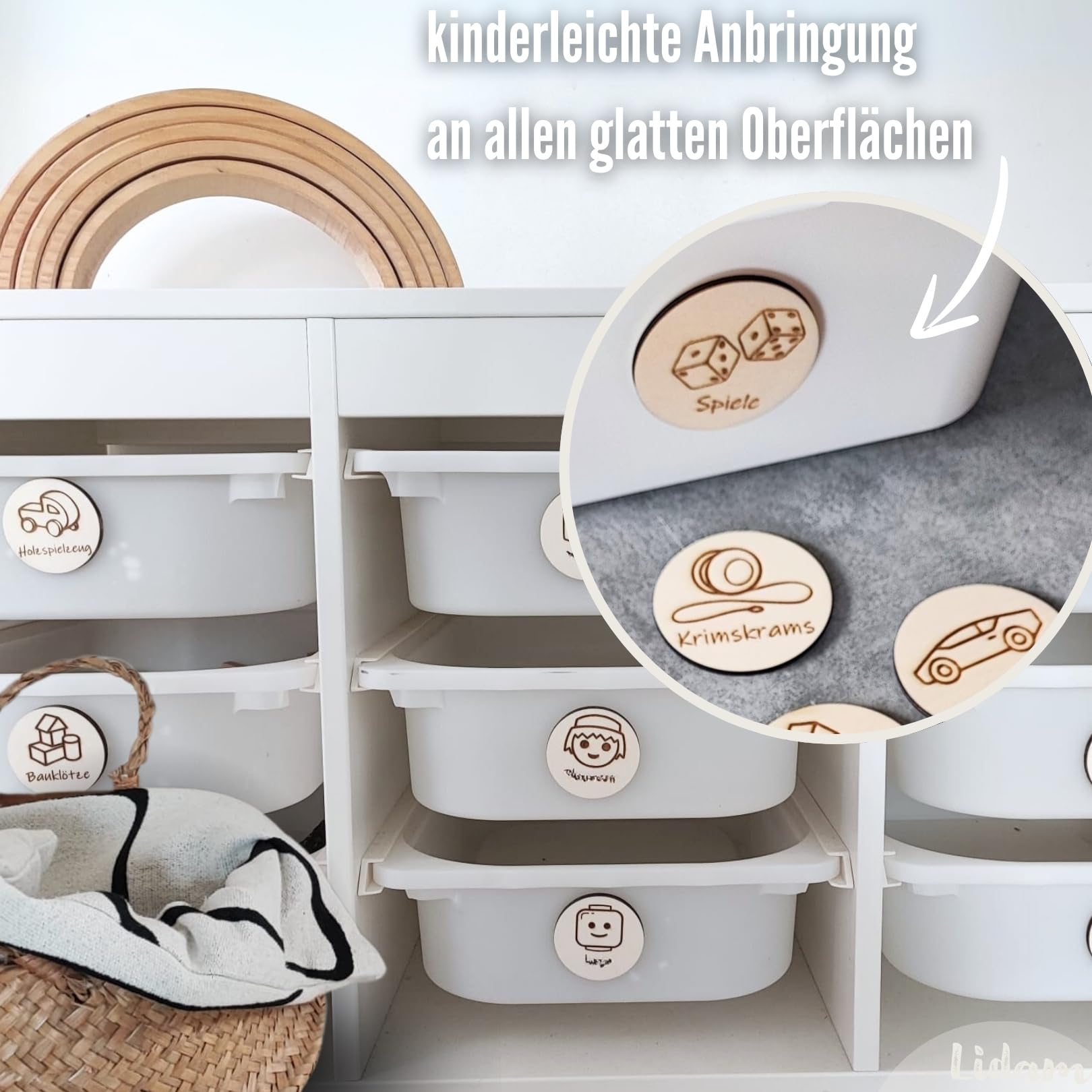 LIDAM 20x Holzschilder für Boxen und Trofast Regalsystem | Ideale Kinderzimmer Organisation