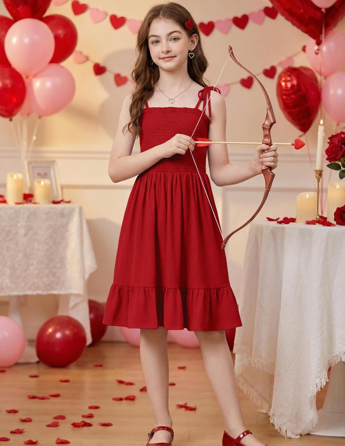 Arshiner Girls Summer Dress Tween Spaghetti Strap Smocked Casual Beach Sundress with Pockets 6-14Y - Image 6