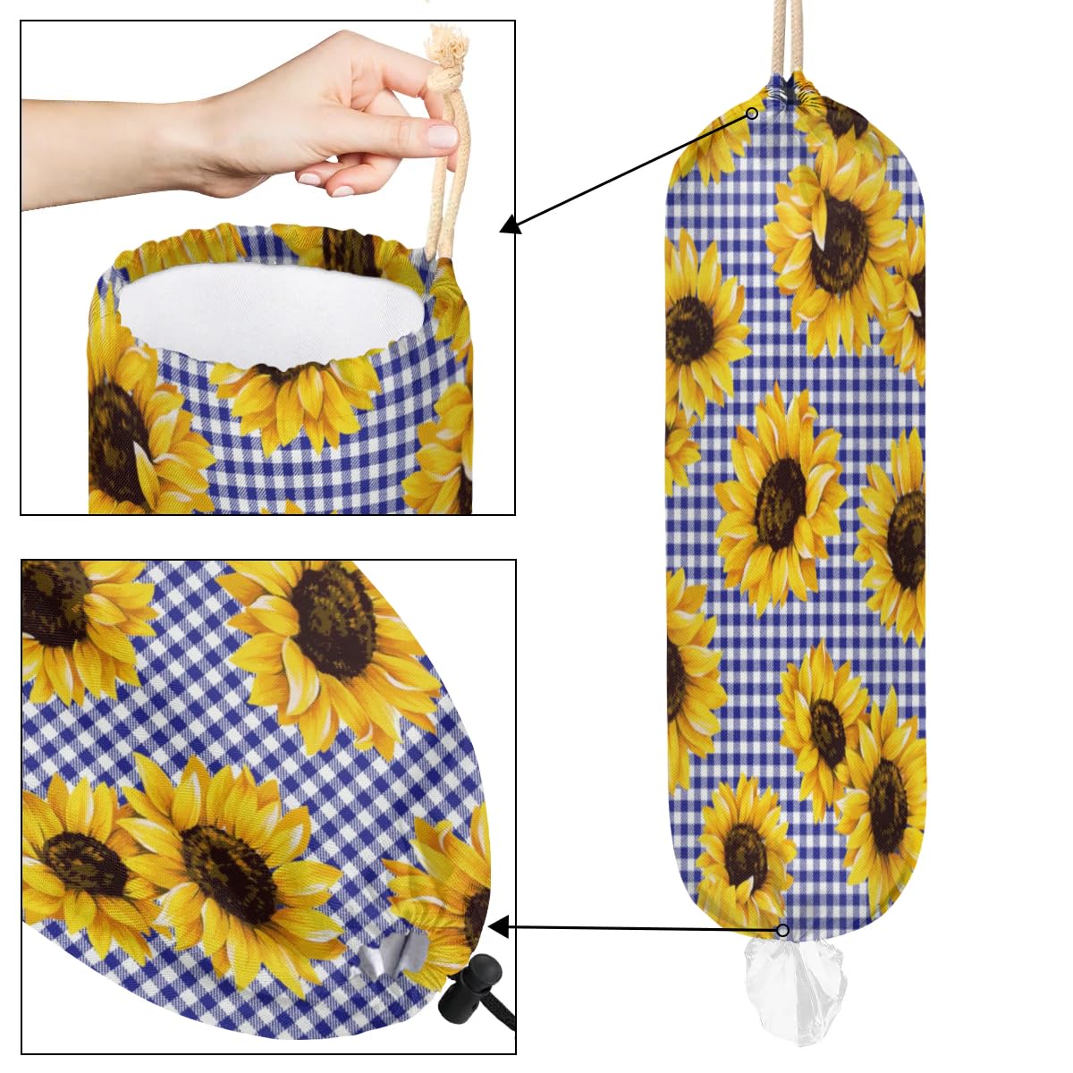 Porta Sacchetti Di Plastica A Forma Di Girasole - Organizer Da Cucina Con Ganci Adesivi, Eco-Friendly