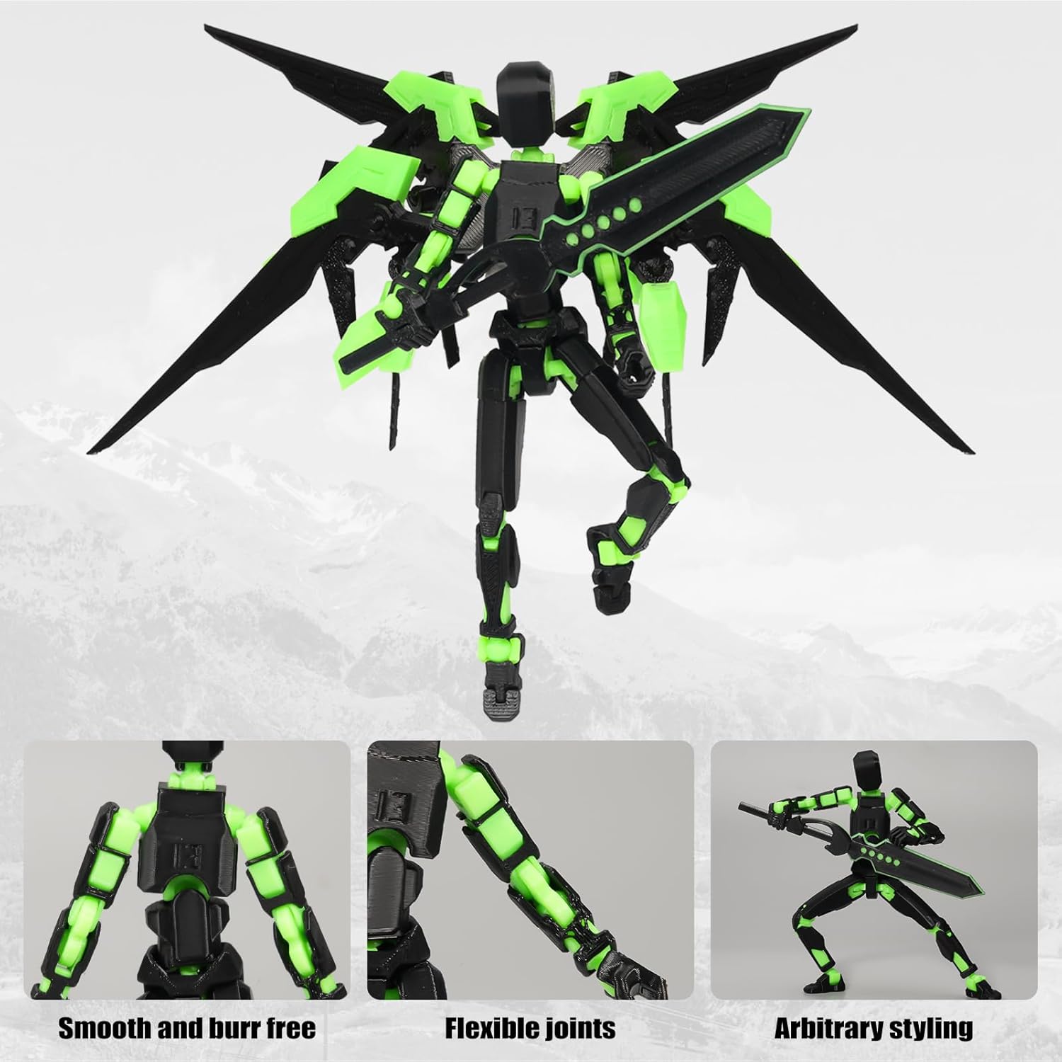 T13 Action Figure Set (Assembly Completed), Highlighting T13 Robot, 3D Printed Action Figure (Combat Mech Version), and Dummy 13, Perfect for Collectors' Desktop Decorations (Green) - Image 3