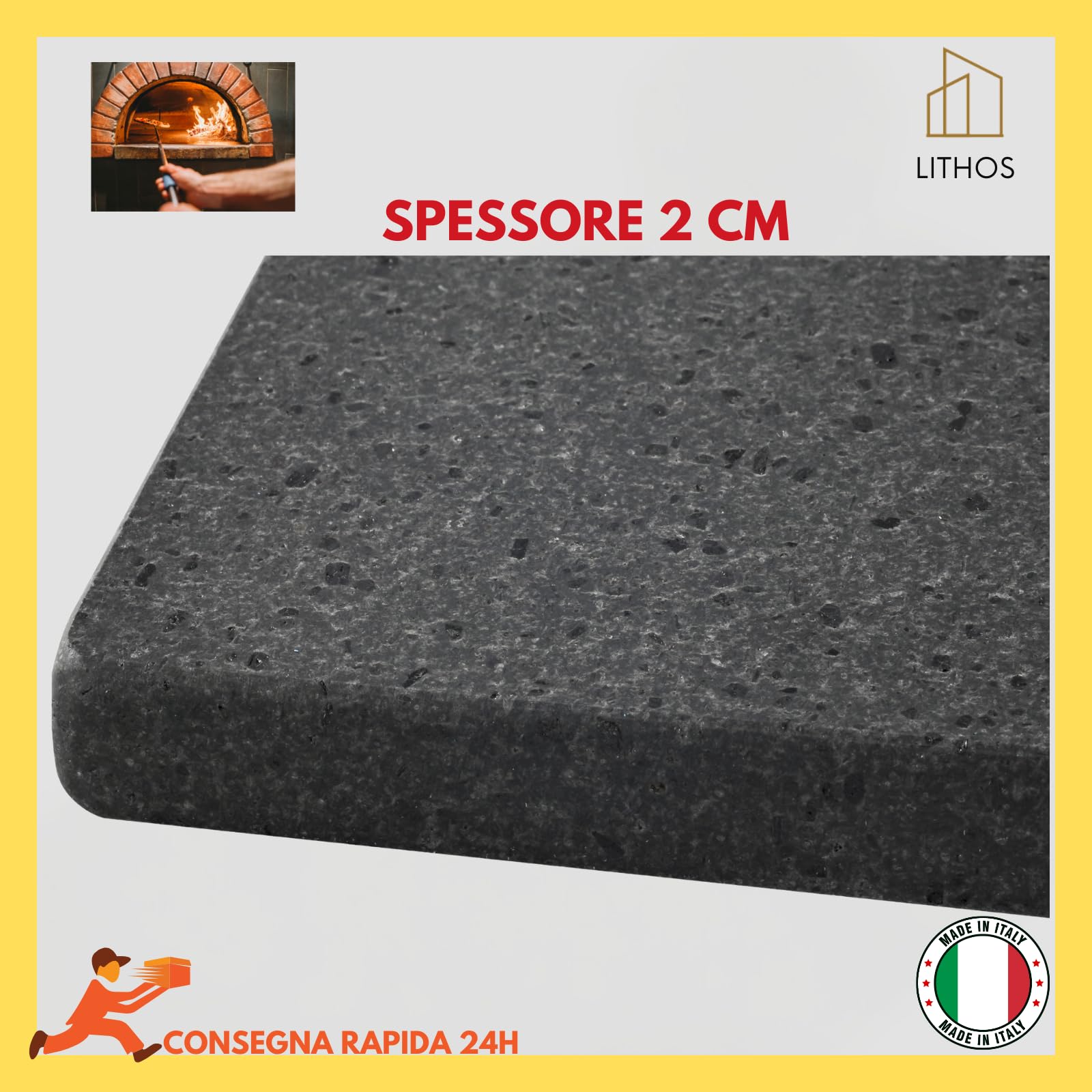 Plato de Piedra Volcánica Refractaria para Horno y Barbacoa, 39 x 35 cm, 2 cm de Grosor, Pulido Liso