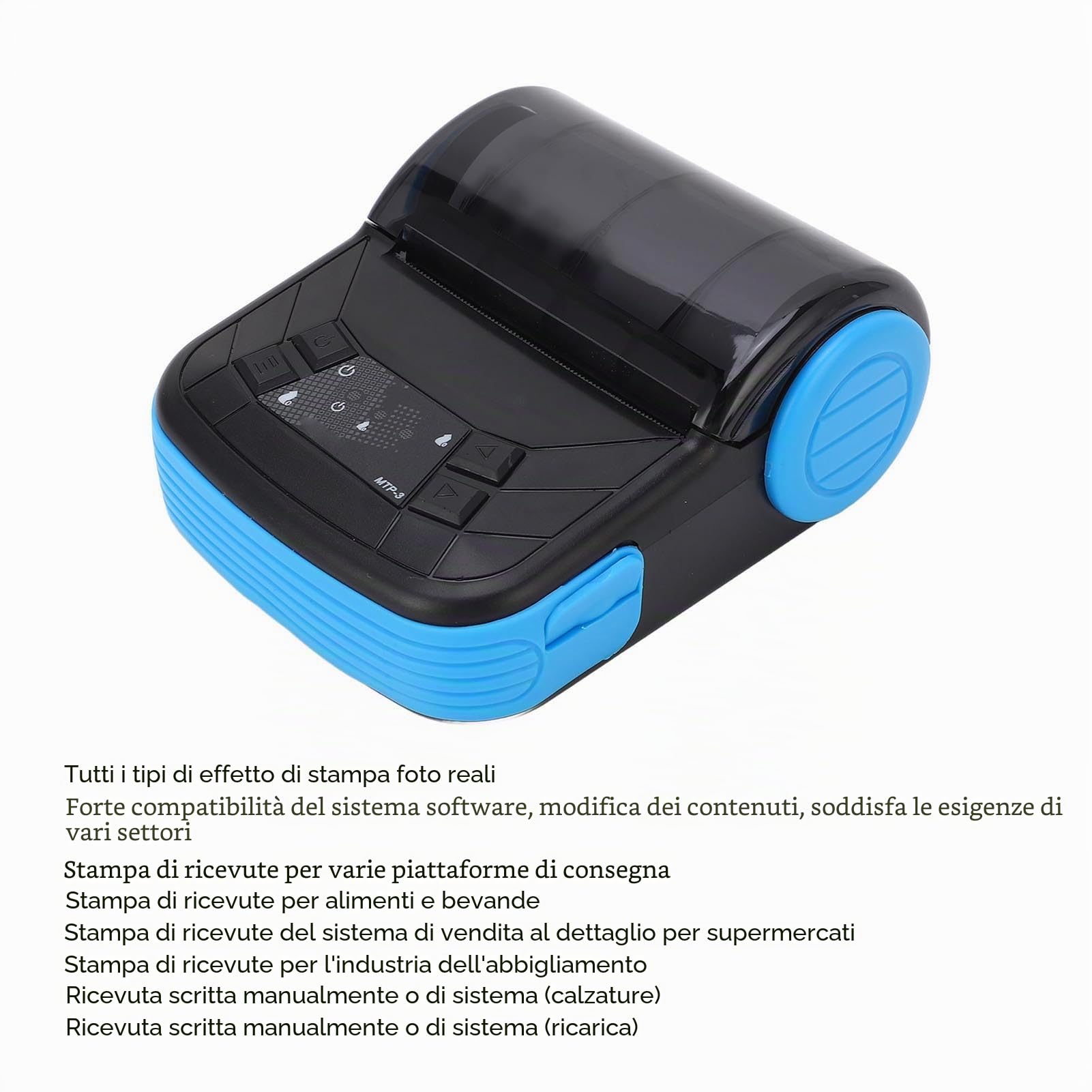 Stampante termica Bluetooth portatile 80 mm ricevuta, fattura, fattura, stampante POS, stampa con smartphone tramite Bluetooth, compatibile con IOS Android