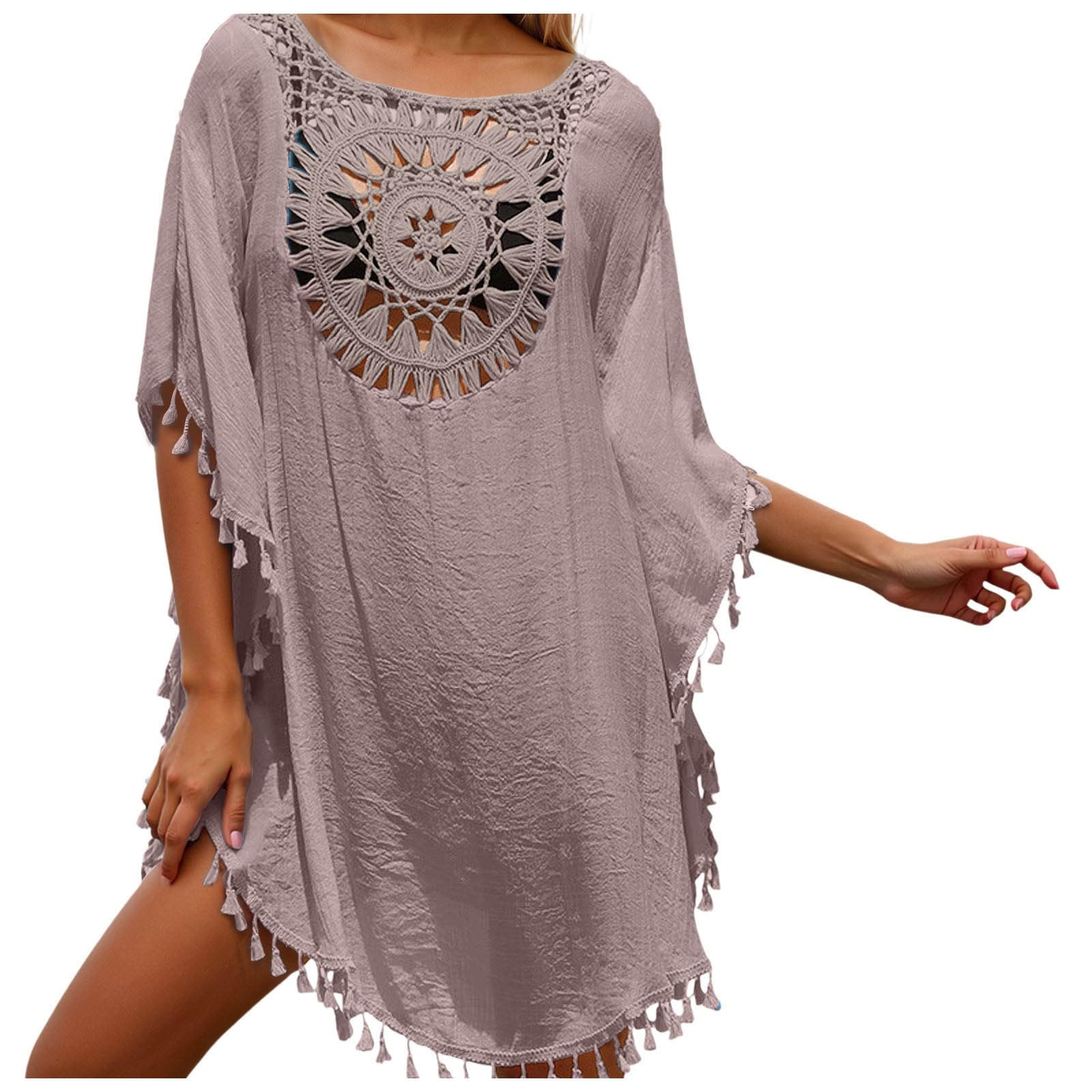 Pareos de playa para mujer con flecos y vestido largo de croché