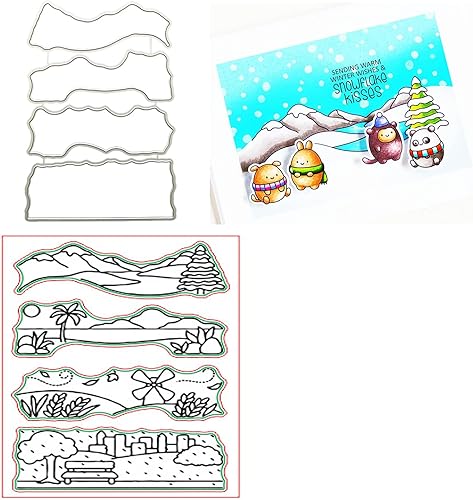 Qoiseys Juego de sellos y troqueles transparentes de paisaje lluvioso y nevado para hacer tarjetas, plantillas de corte para álbumes de recortes,