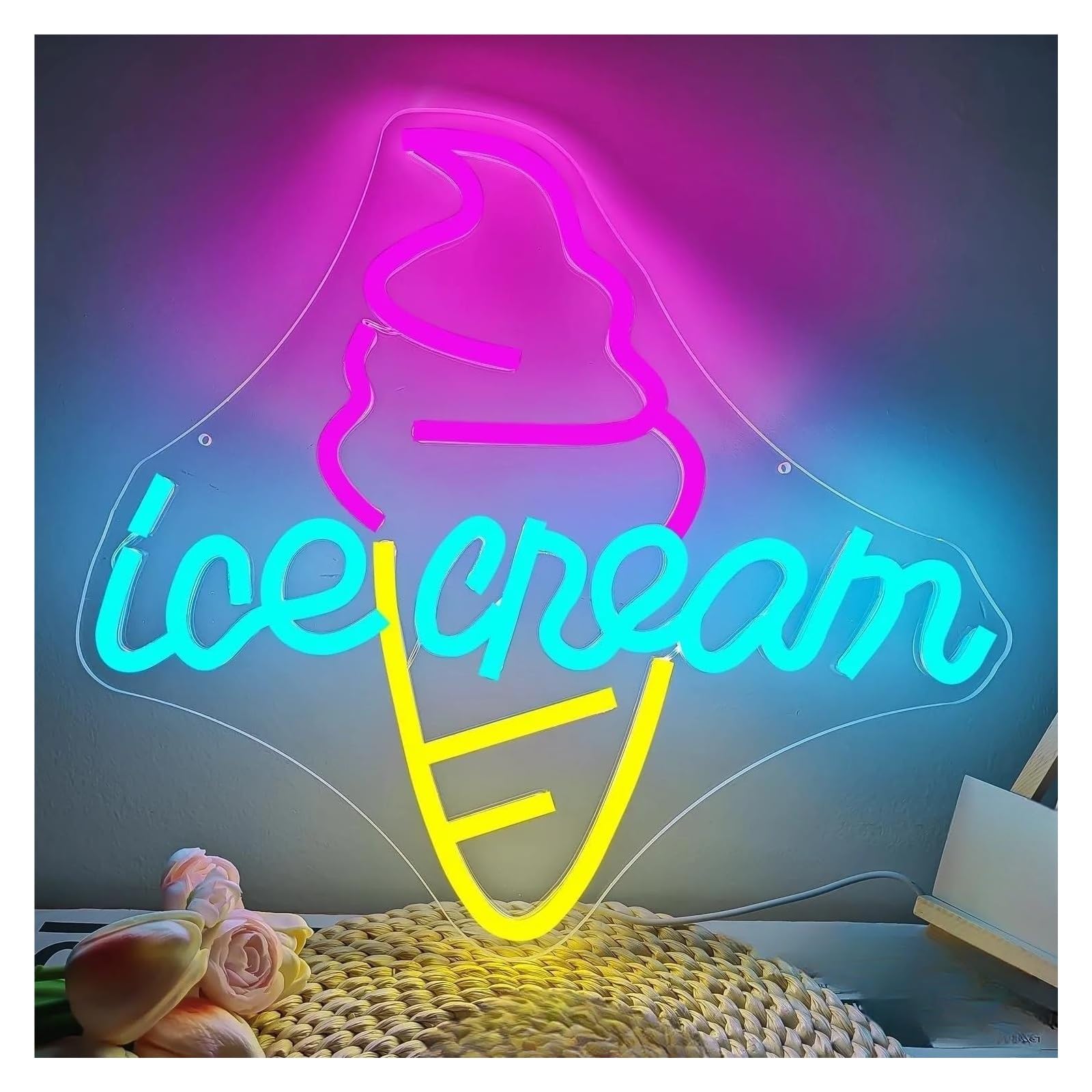 LEMST Sign Lamp Ice Cream Neon Sign Dimmable Light USB Powered for Cream Store Business Truck Coffee Bar Bakery Dessert Decor 29.7cmx32cm