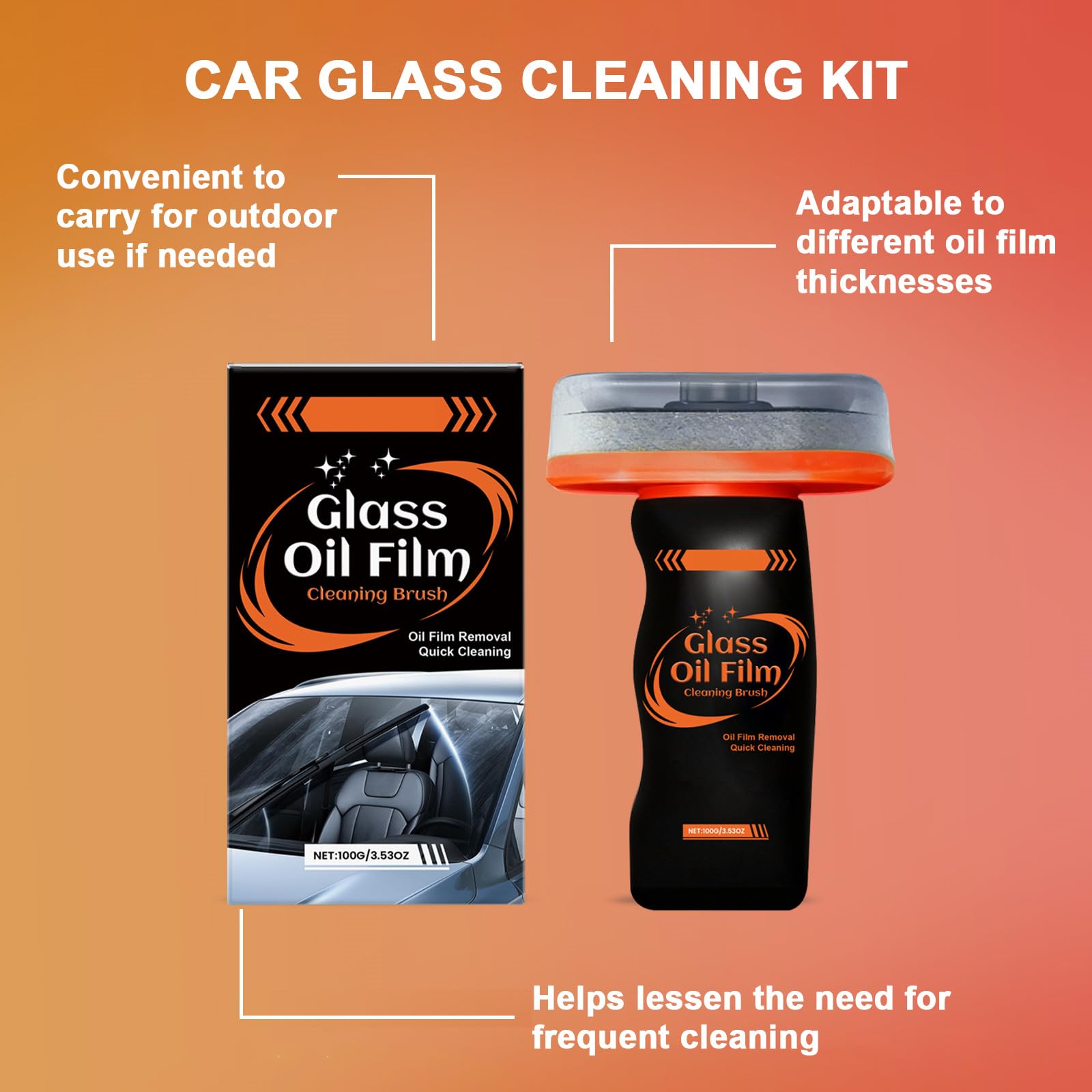 3PCS Glass Oil Film Remover for Car,100ml Roll-On Glass Compound with Cleaning Board, Removes Oil Film & Smudges,Automotive Oil Film Cleaning Brush for Car Windows - 2