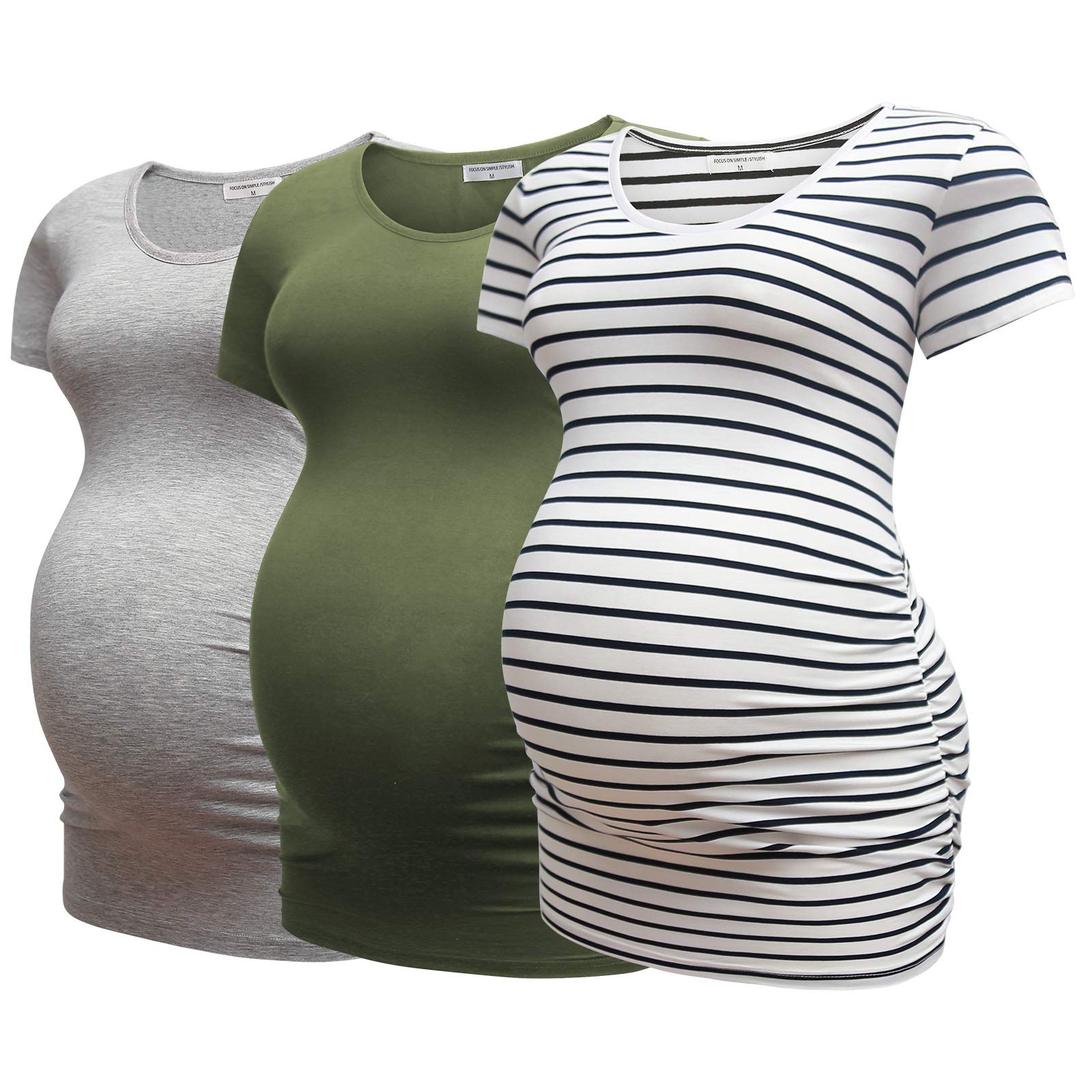 Bearsland Womens Maternity Tshirt 3 Packs Classic Side Ruched Tee Top Mama Pregnancy Clothes
