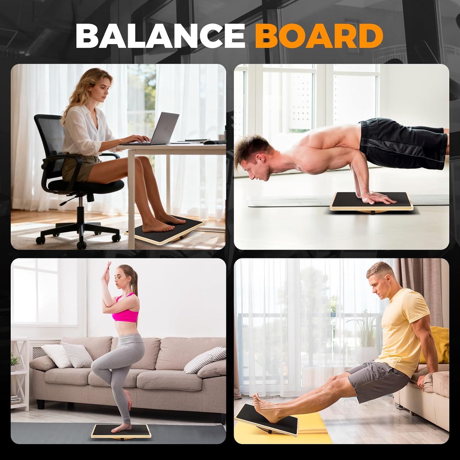Wooden Rocker Balance Board for Adults Anti-Slip 350LBS Balance Trainer for Standing Desk, Physical Therapy & Core Strength – Durable Wooden Rocker Board for Office & Rehab