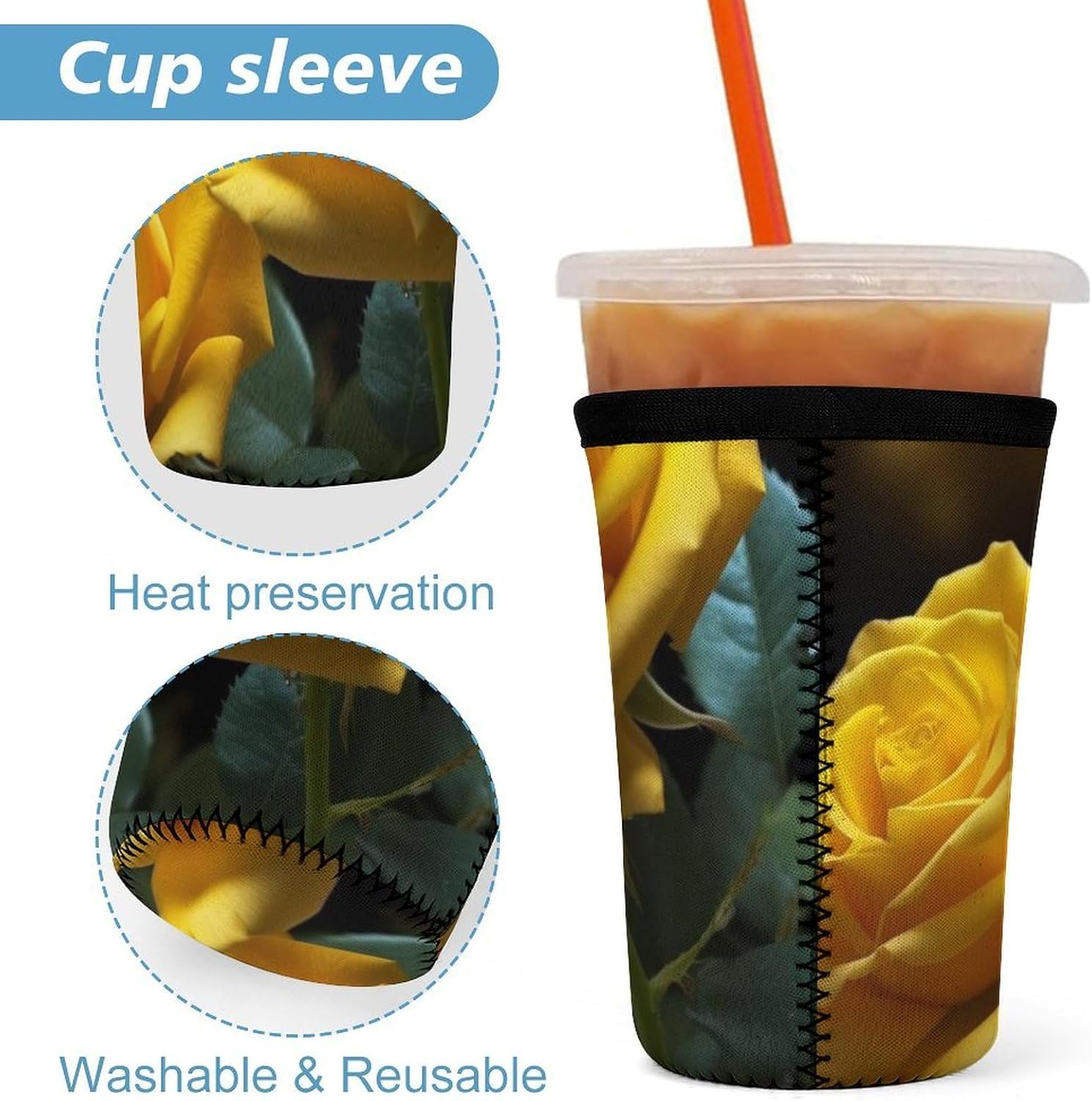 3 Pack Neoprene Cup Sleeves, Stretchy Reusable Drink Cup Cover Universal