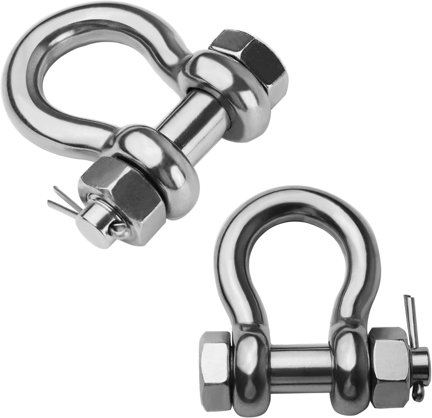 Stainless Steel D Ring Shackles 1/4" 5/16" 3/8" 1/2 inch 316 SS Heavy Duty Boat Anchor Shackle Marine Grade Bow Shackles with Cotter Pins
