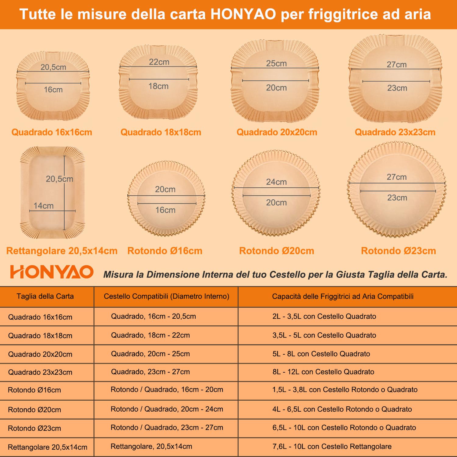 HONYAO 23x23 cm Fogli di Carta Addensata Friggitrice ad Aria XXL 8-12 L, 100 Pezzi Antiaderente Usa e Getta Carta Forno Pergamena, Impermeabile Antiolio Accessori per Air Fryer - Quadrato - 3