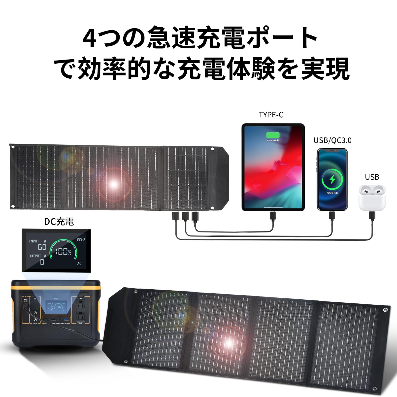 Amazon.co.jp: VLAIANポータブル電源600W/493Wh 60Wソーラーパネル
